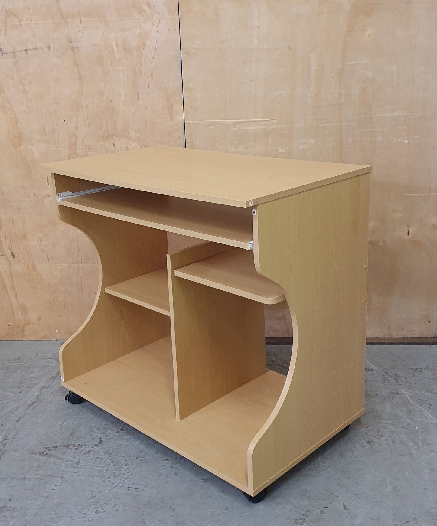 Small Wood Desk with Pull Out Panel and Curved Sides on Castor Wheels - EL104479