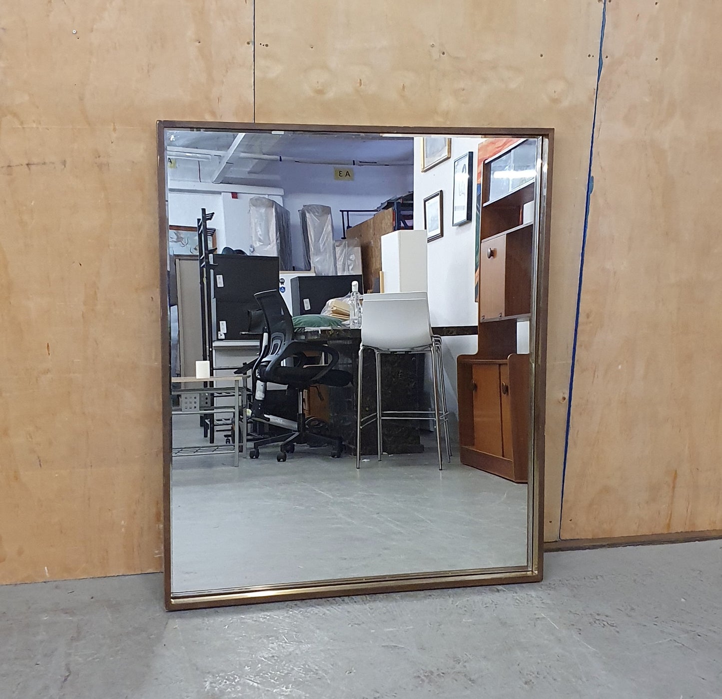 Large Square Brown Frame Mirror with Gold Inlay - EL104518