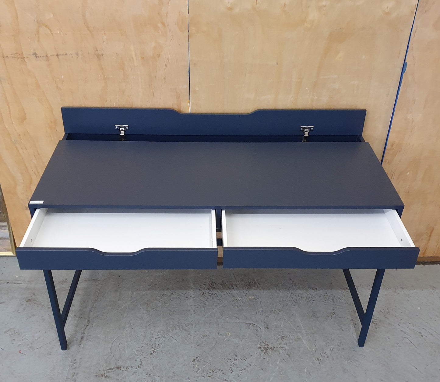 IKEA ALEX Navy Blue Desk with Back Panel Section and 2 Drawers - 103908