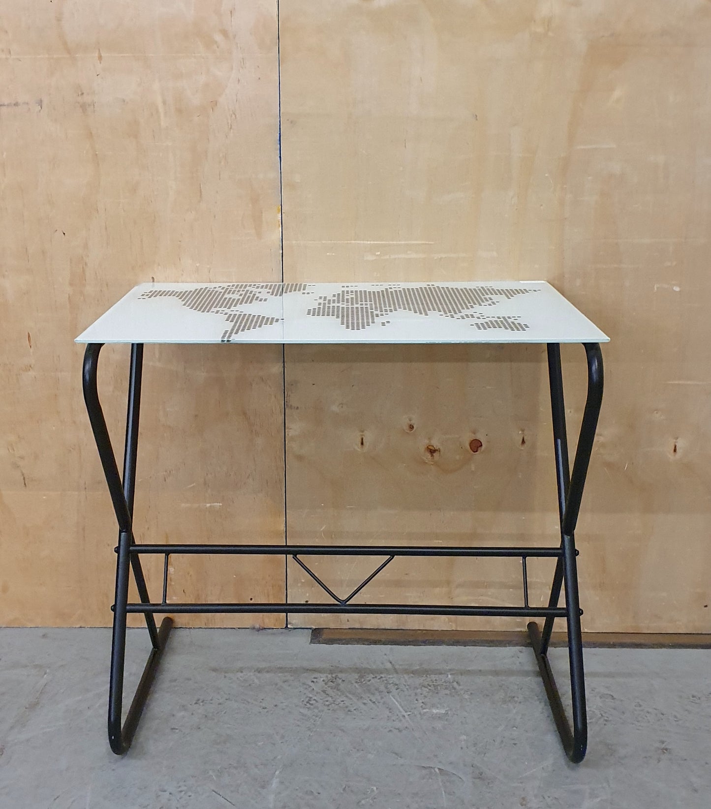Tempered Glass Top Metal Base Desk with World Map Dotted Design - 103677