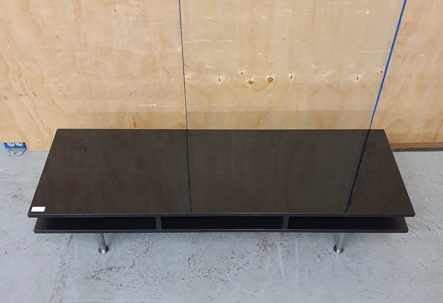 Black Low Glass Coffee table with Two Sections and Chrome Feet - EL103952