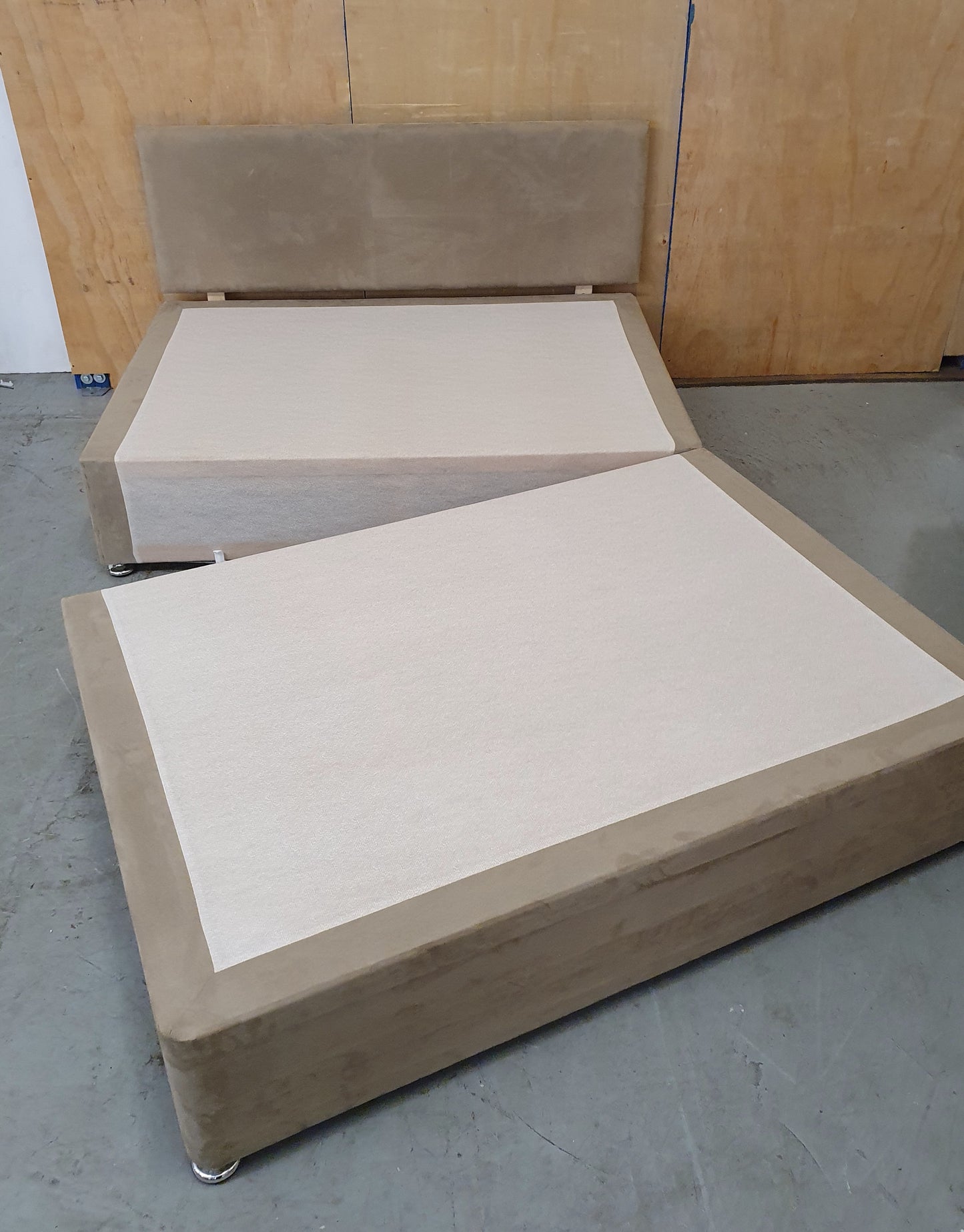 Tan Soft Suede Double Divan Bed Base with Matching Headboard - 103937 / 103944