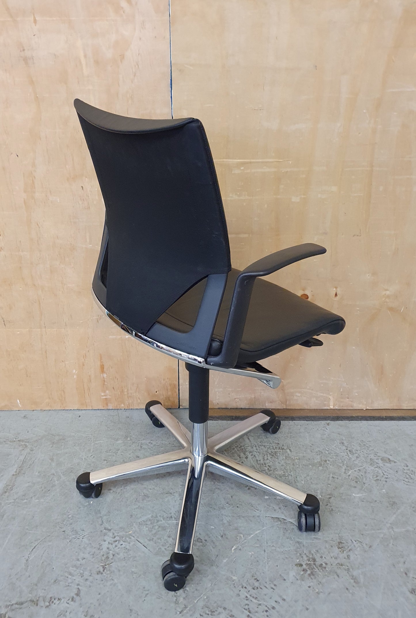 Black Leather Office Chair with Chrome Frame and Castor Wheels - 104337