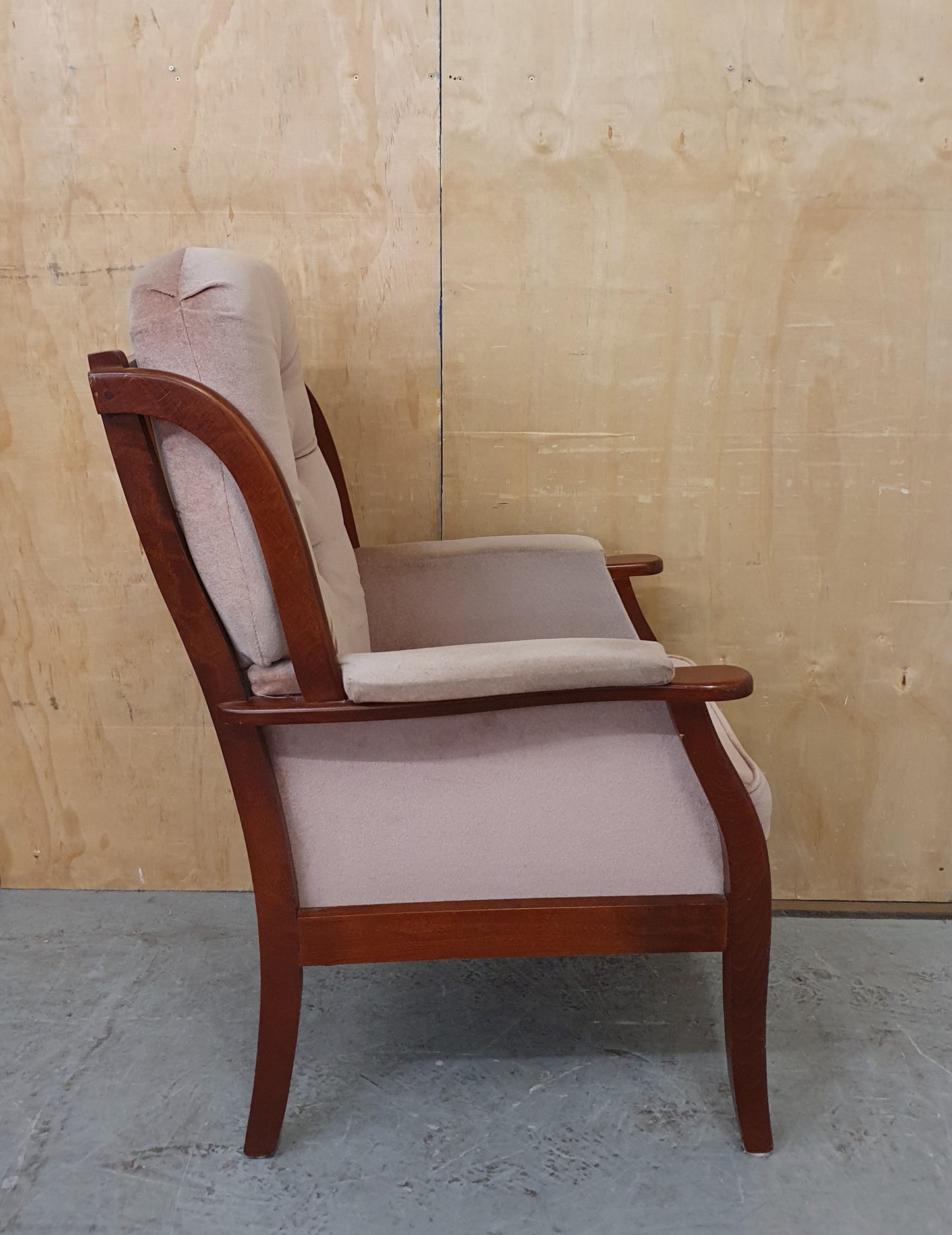 Maroon Velvet Armchair with Deep Buttoned Back Rest and Dark Wood Frame - 010825-01