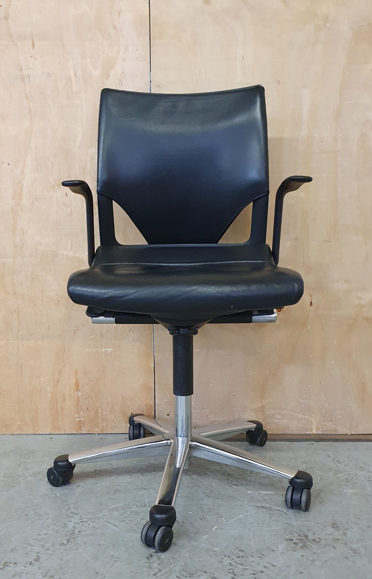 Black Leather Office Chair with Chrome Frame and Castor Wheels - 104337