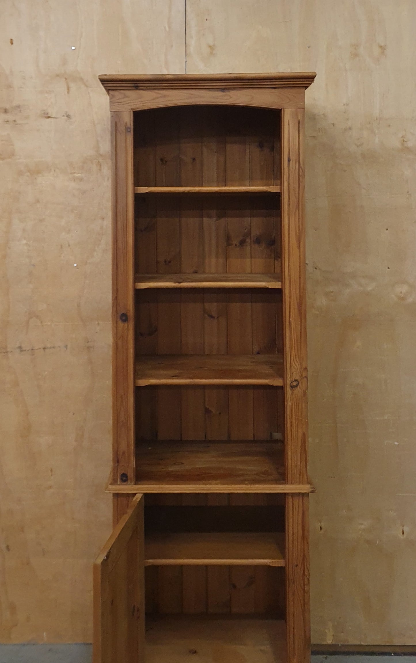 Tall Pine Display Cabinet with 3 Shelves and 1 Bottom Door - 104808