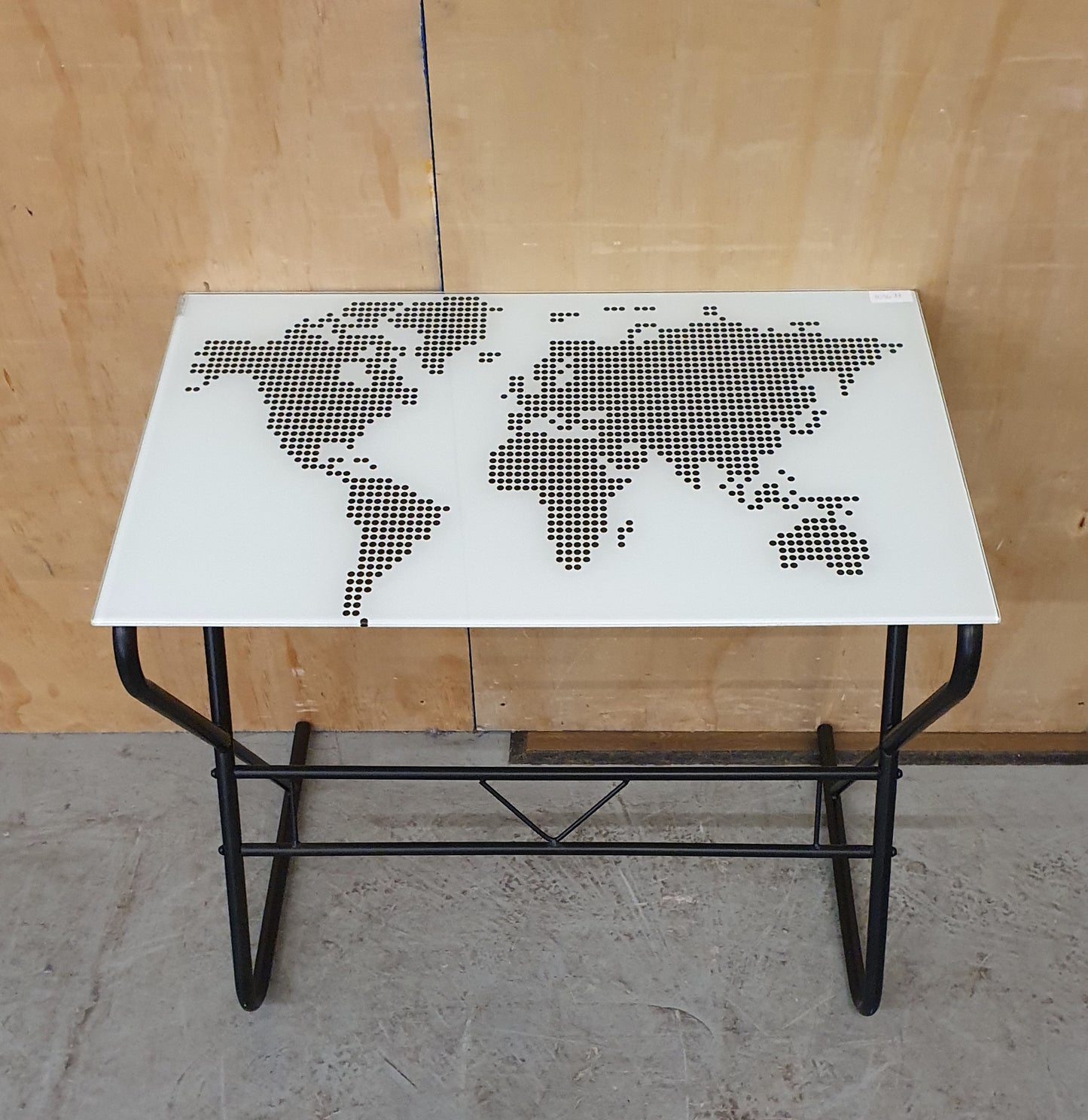 Tempered Glass Top Metal Base Desk with World Map Dotted Design - 103677