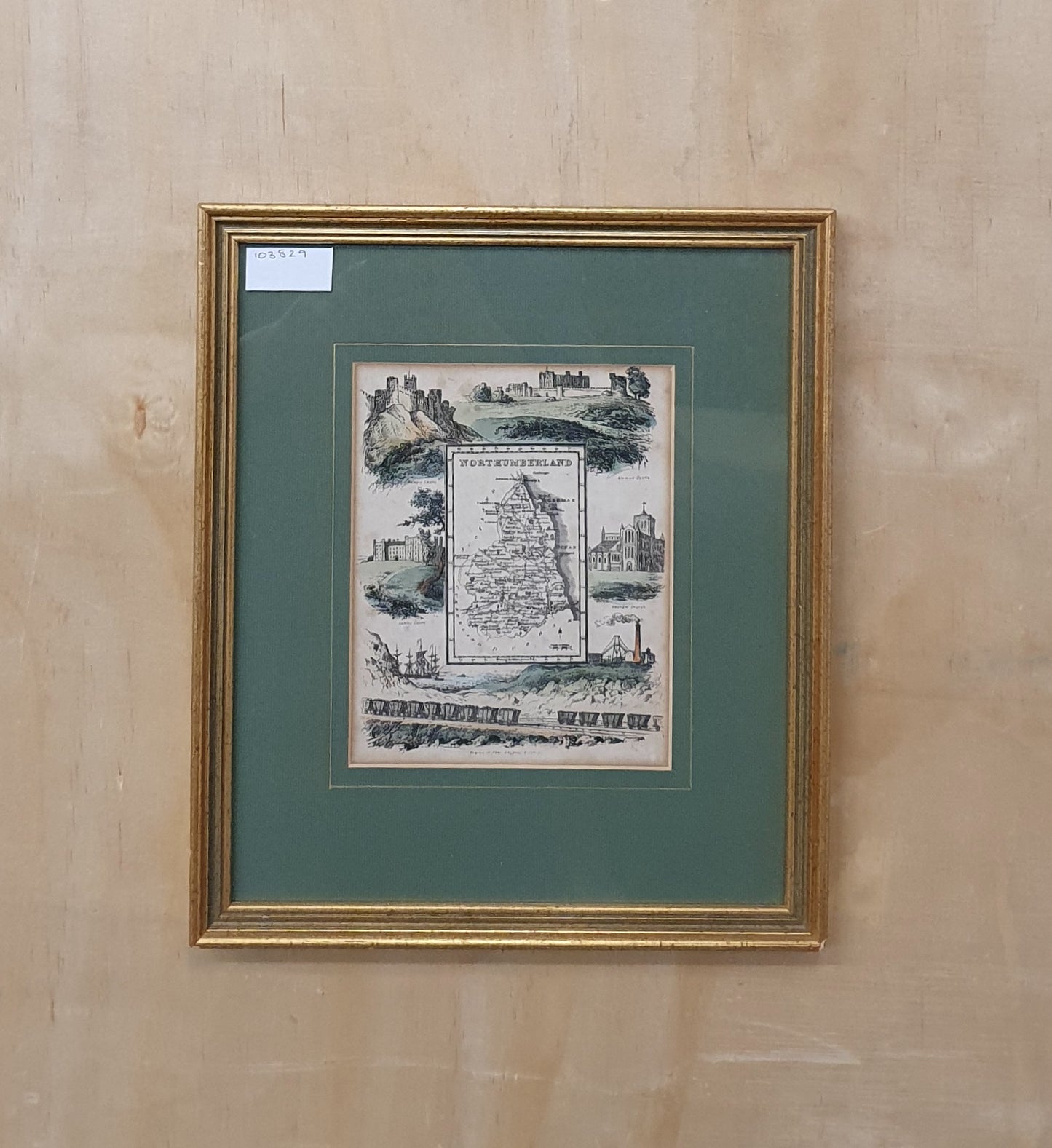 Northumberland Map Vintage Art Print in Gold Frame - 103829
