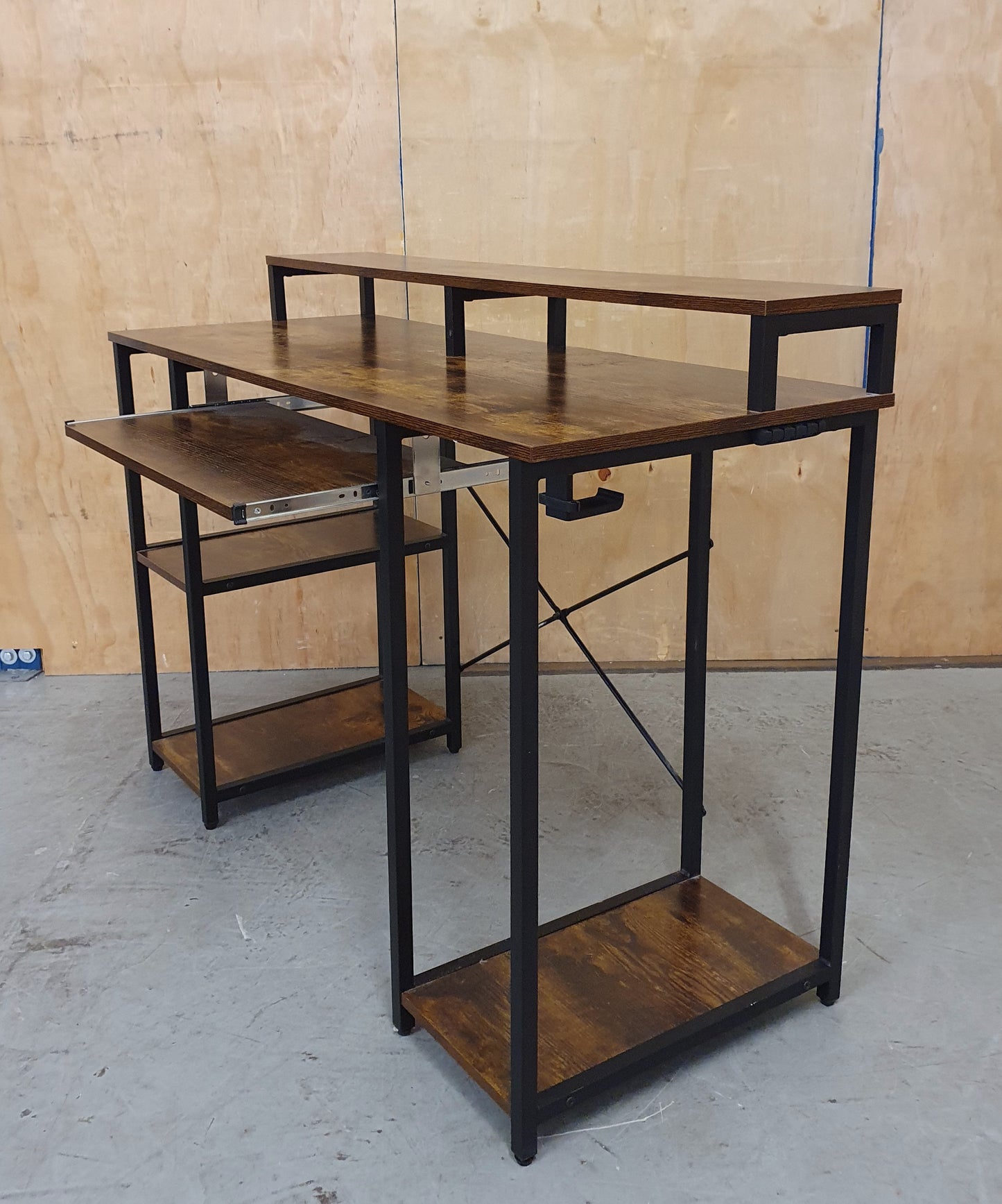 2 Tier Large Wood Desk with Shelving on Both Sides - 104878