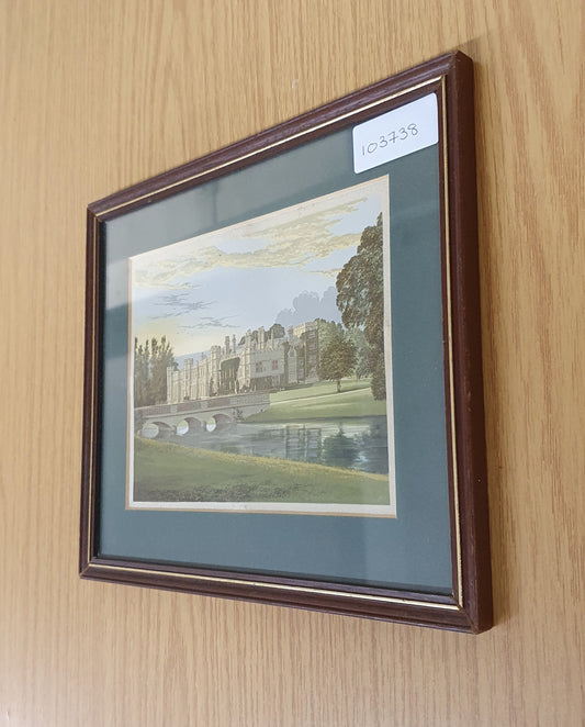 English Stately Home with Bridge Vintage Art Print - 103738