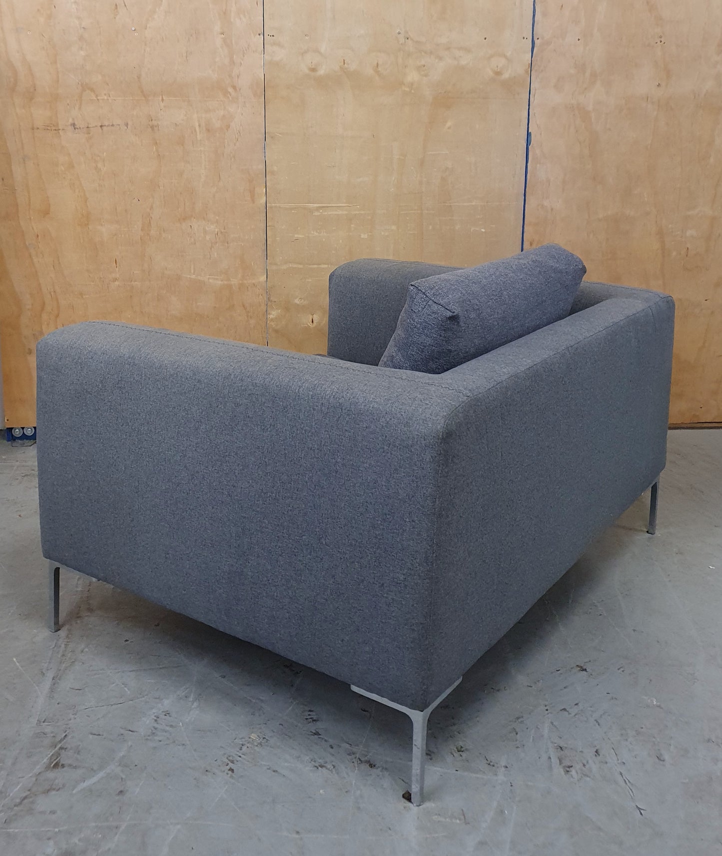 Grey Love Seat / Large Armchair with Chrome Feet - 104573