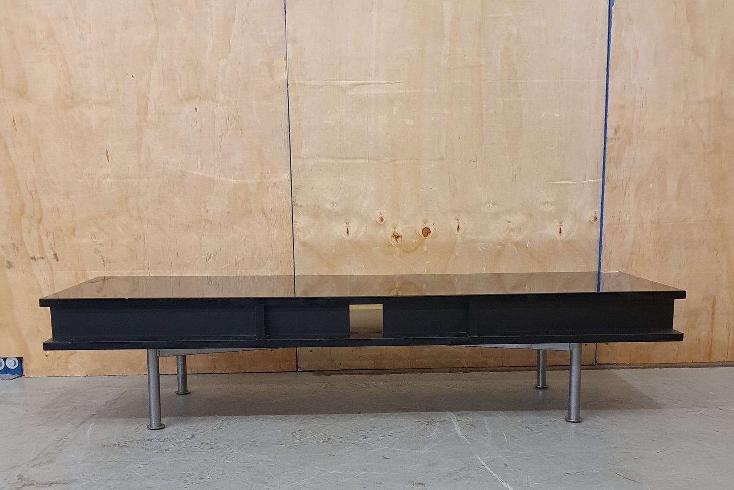 Black Low Glass Coffee table with Two Sections and Chrome Feet - EL103952