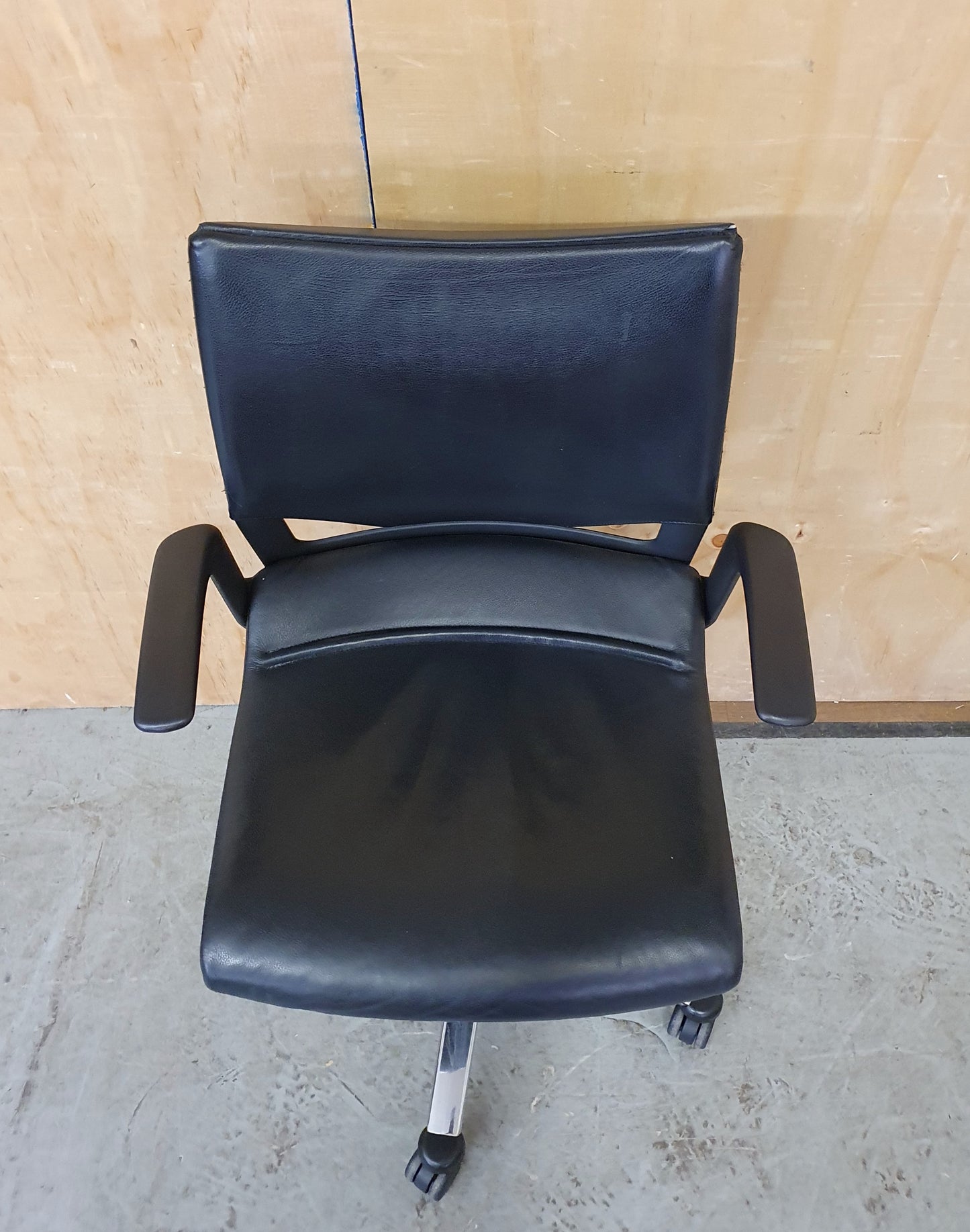 Black Leather Office Chair with Chrome Frame and Castor Wheels - 104337