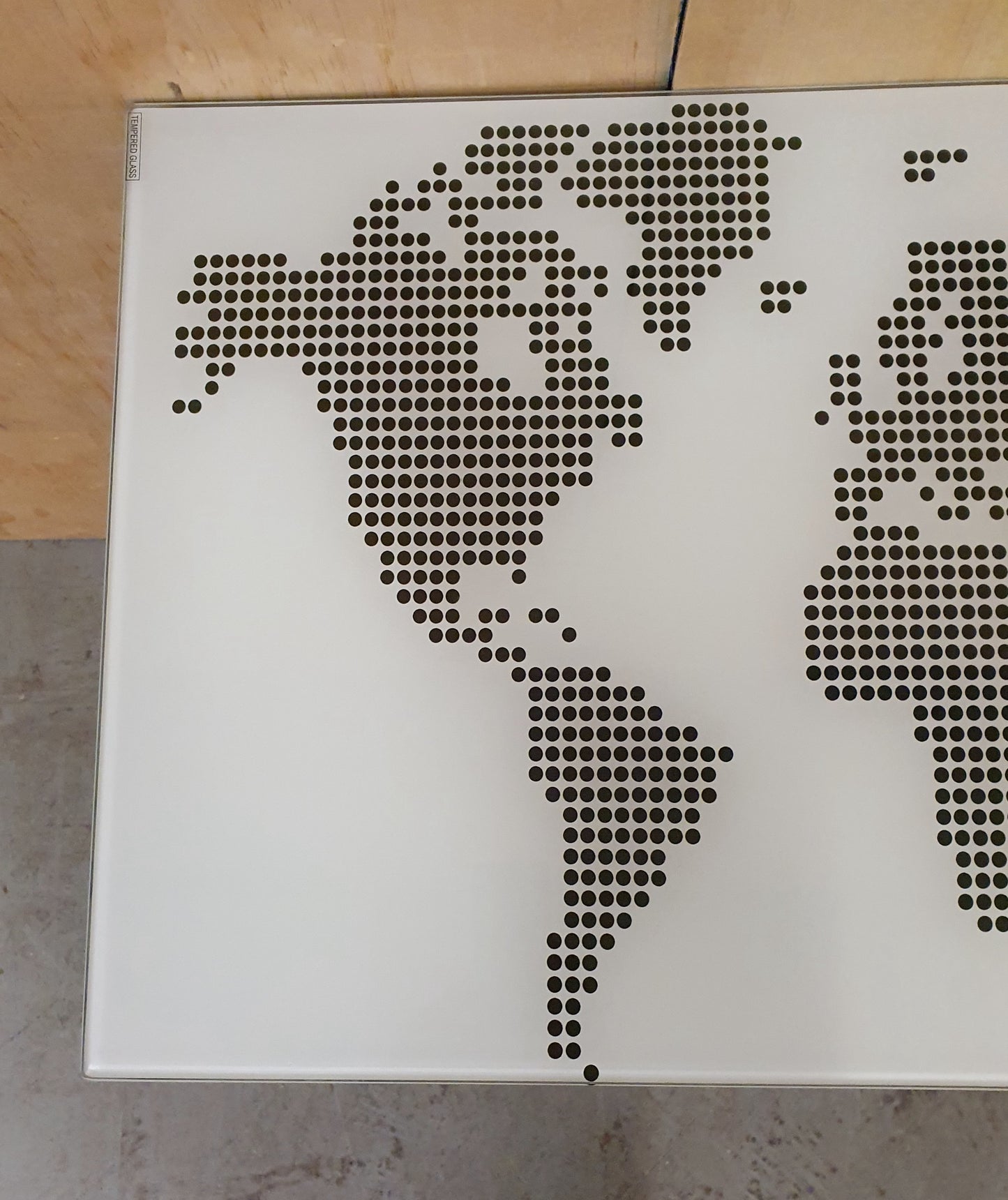 Tempered Glass Top Metal Base Desk with World Map Dotted Design - 103677