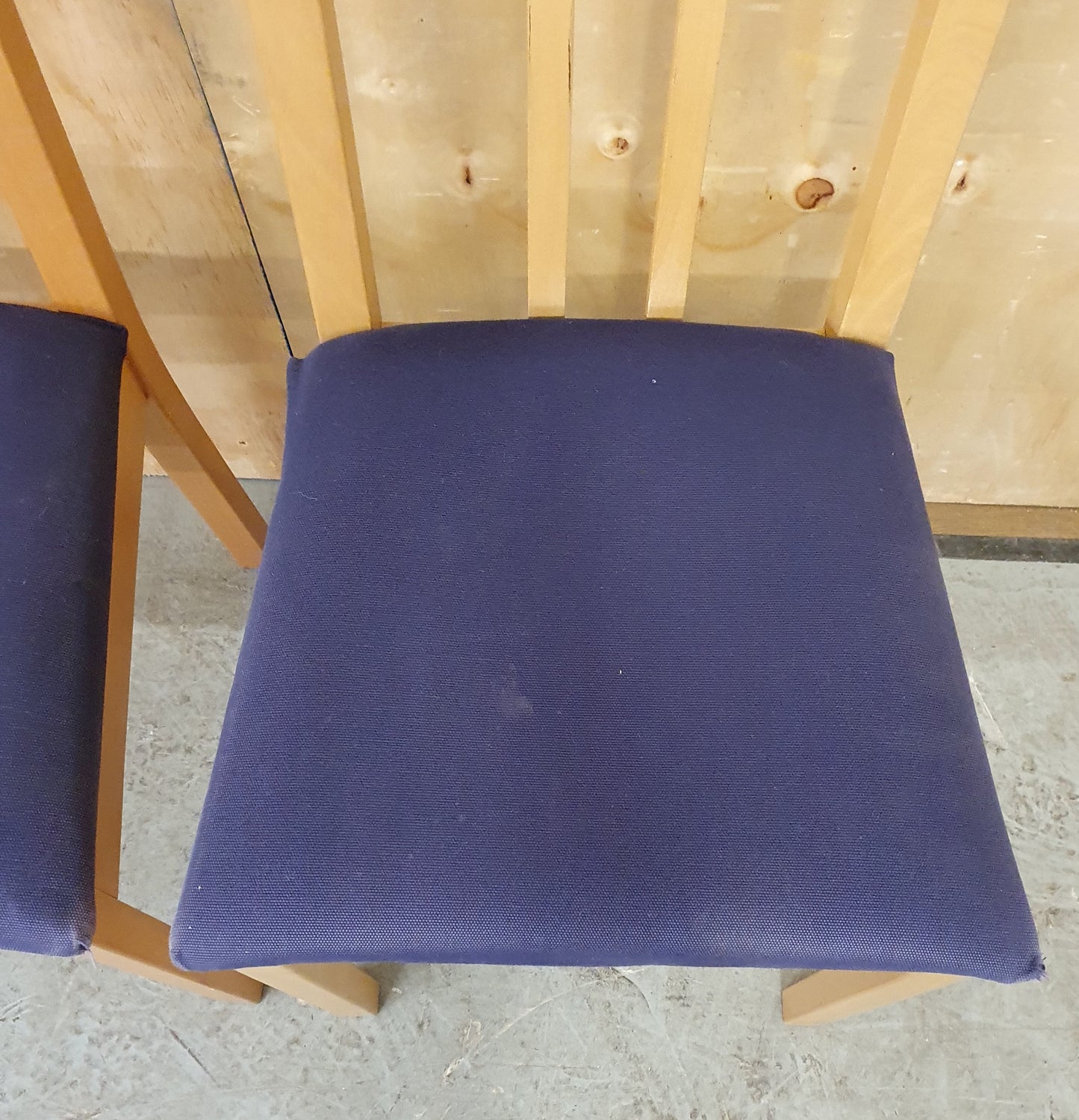 2 Matching Wood Dining Chairs with Blue Fabric Covered Seats - EL104557 / EL104558