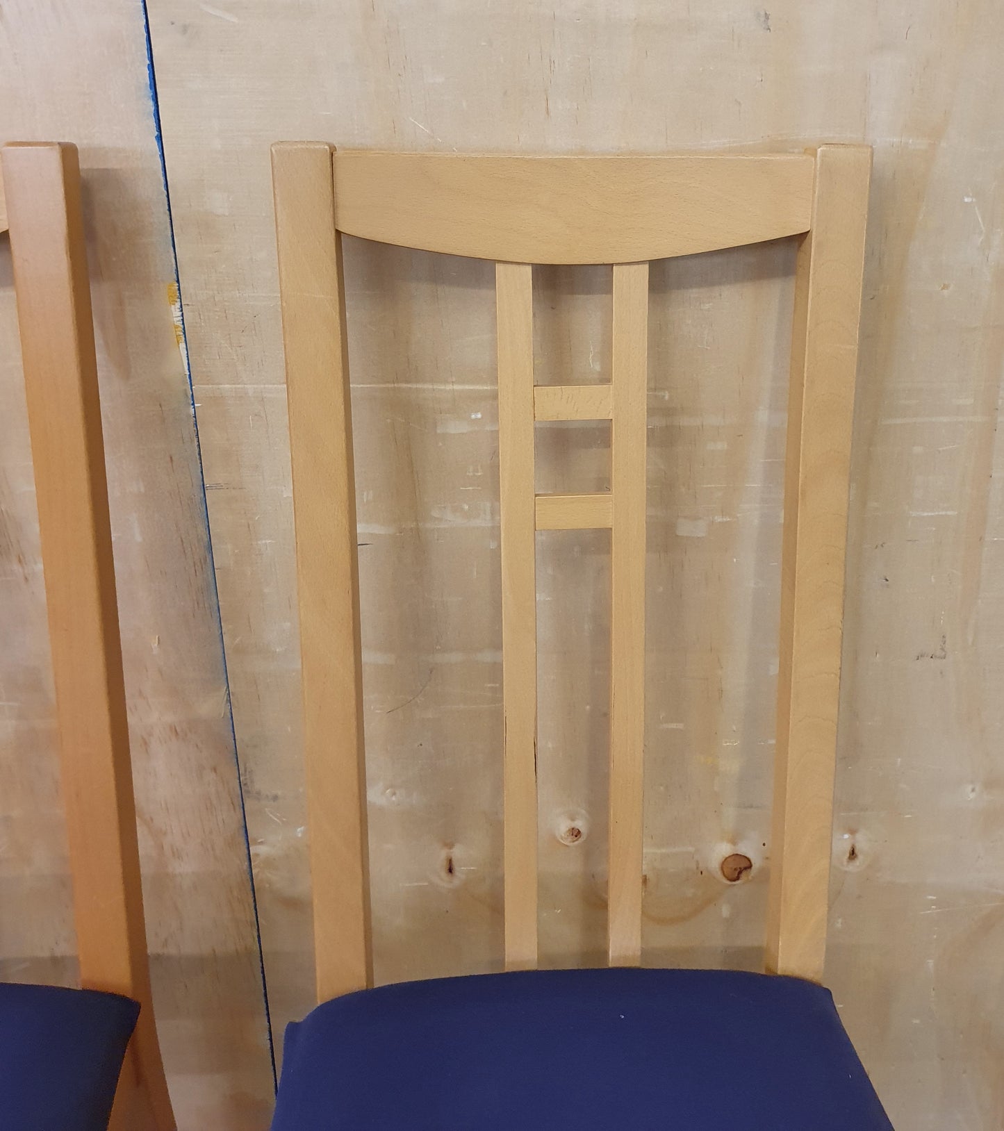 2 Matching Wood Dining Chairs with Blue Fabric Covered Seats - EL104557 / EL104558