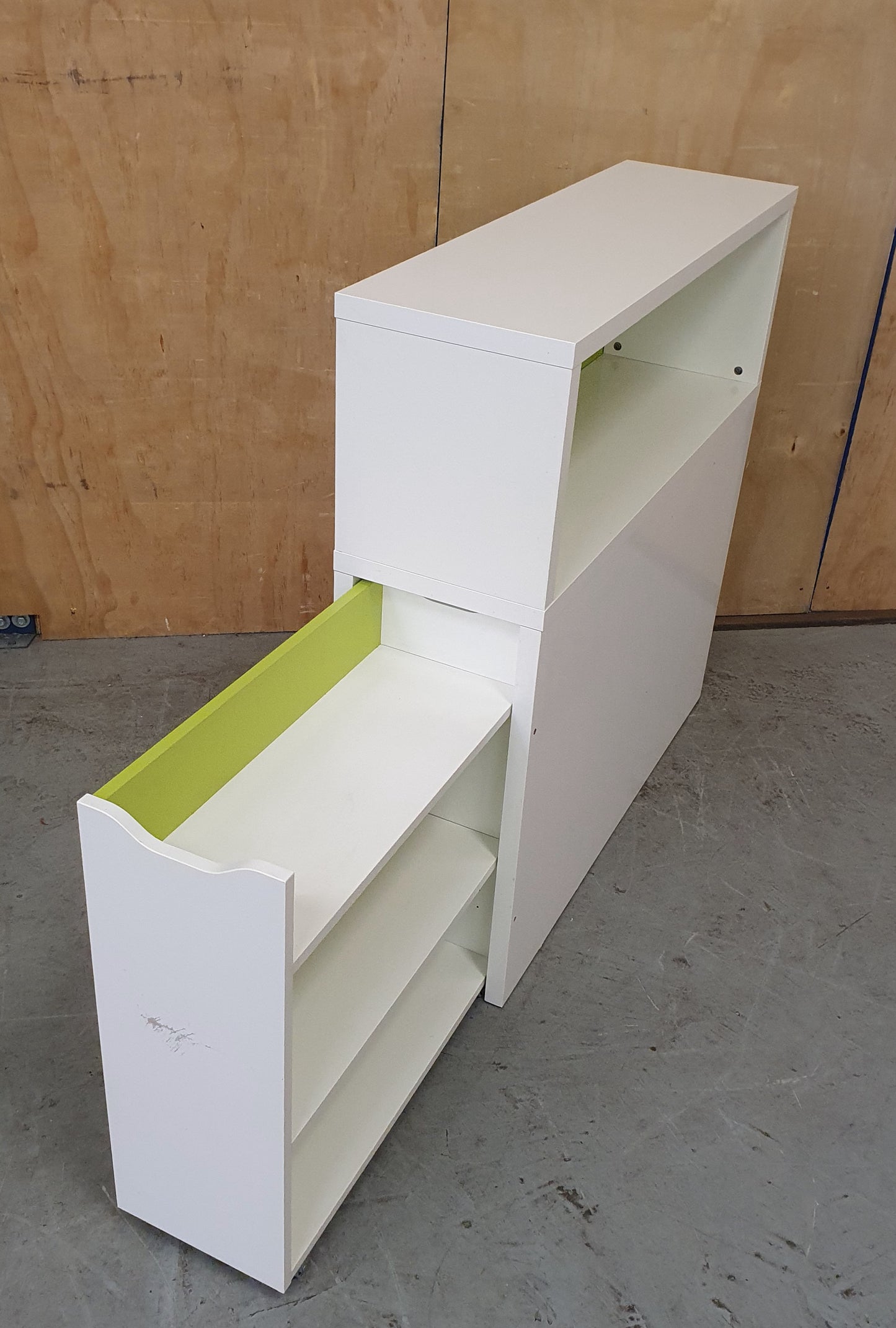 White and Lime Green Wodden Storage Unit with Pull-Out Drawer - EL104357