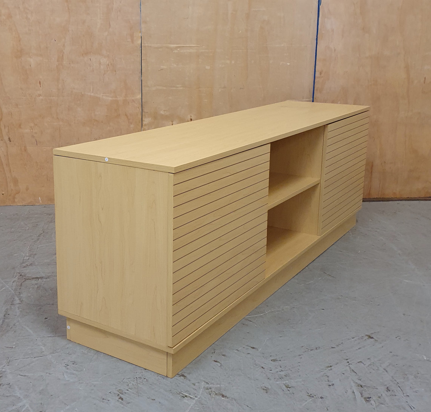 Wood TV Stand with 2 Slatted Doors and Internal Shelves - 104825