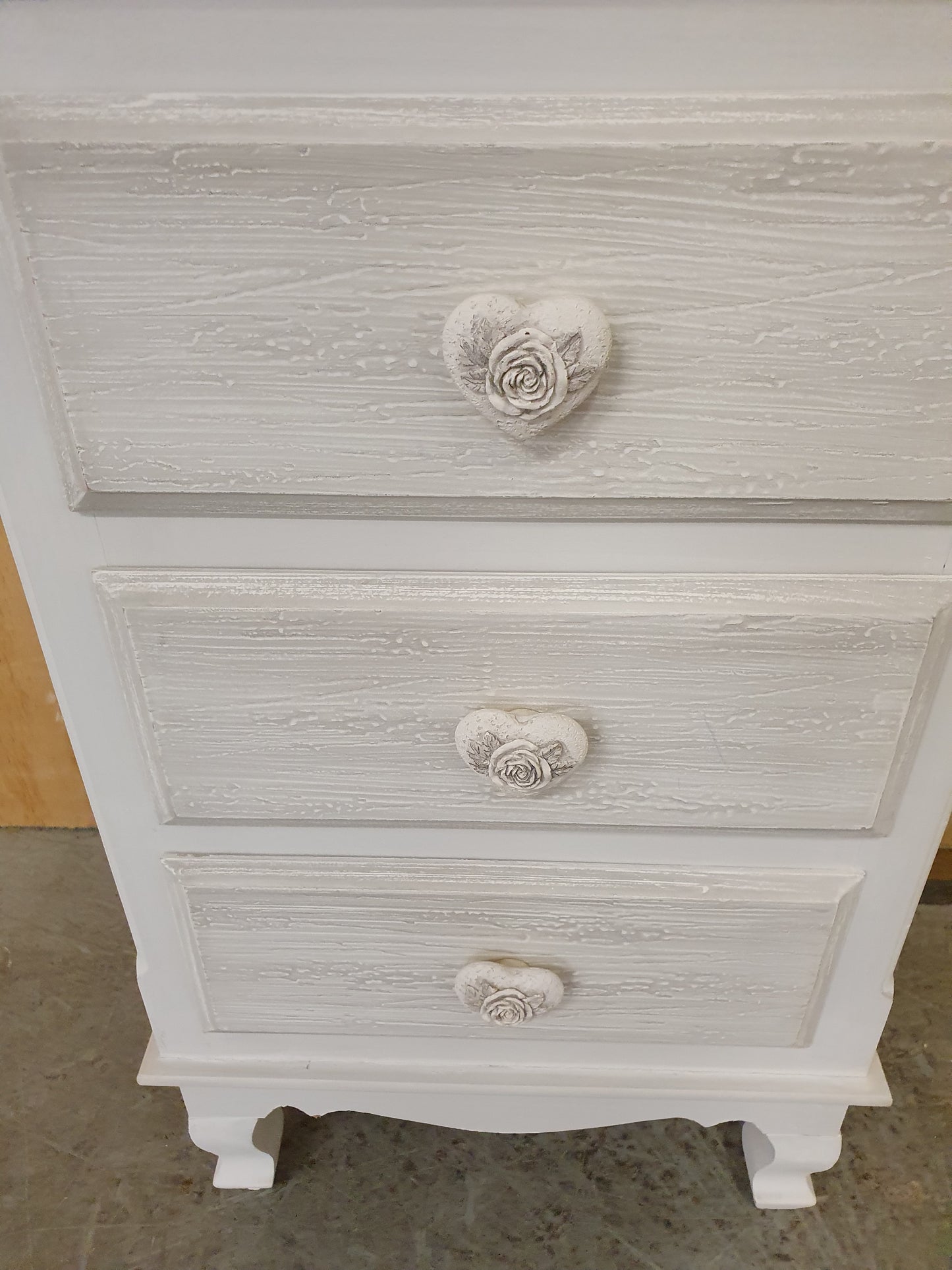 Grey 3 Drawer Bedside Cabinet with Heart Shaped Handles - 104617