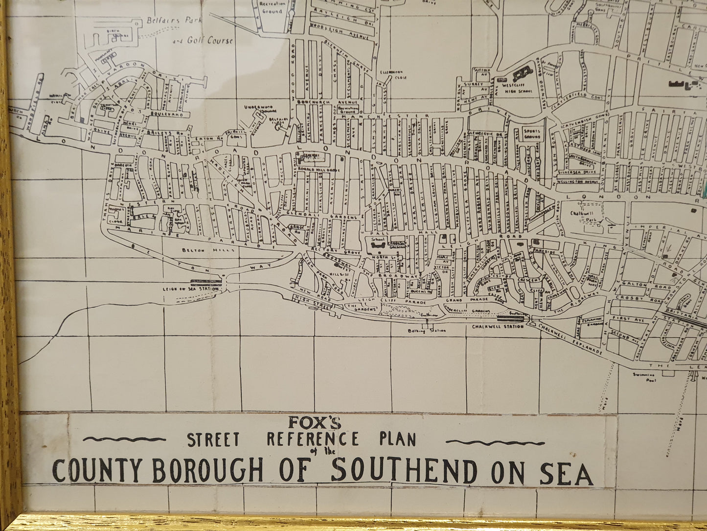 Large Southend on Sea Map in Wooden Frame - 050425-01