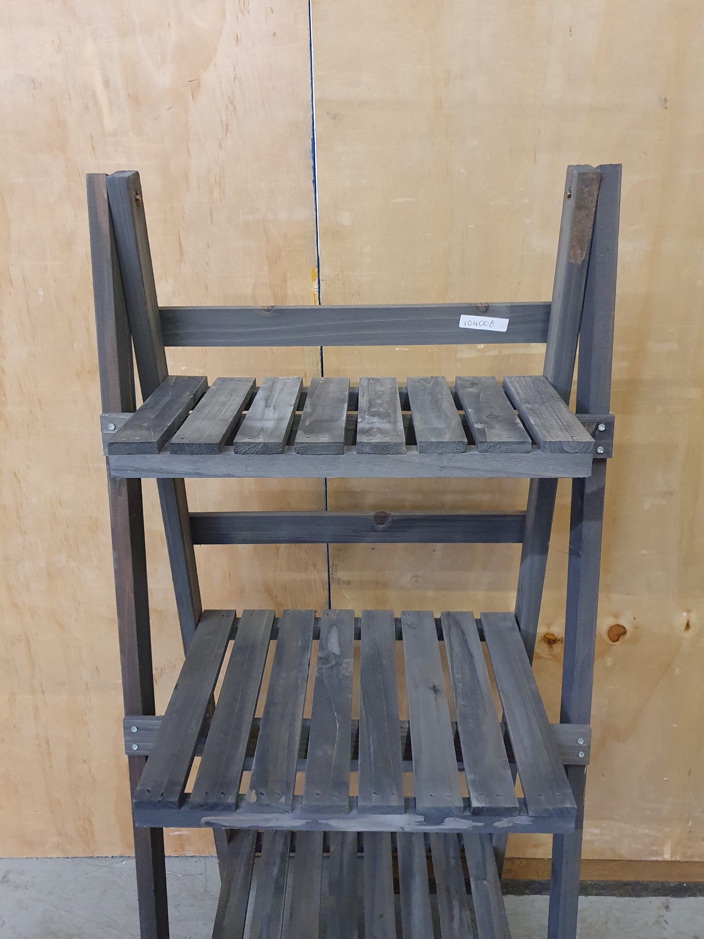 Grey Wood Folding Shelving Unit with 3 Slatted Shelves - 104008