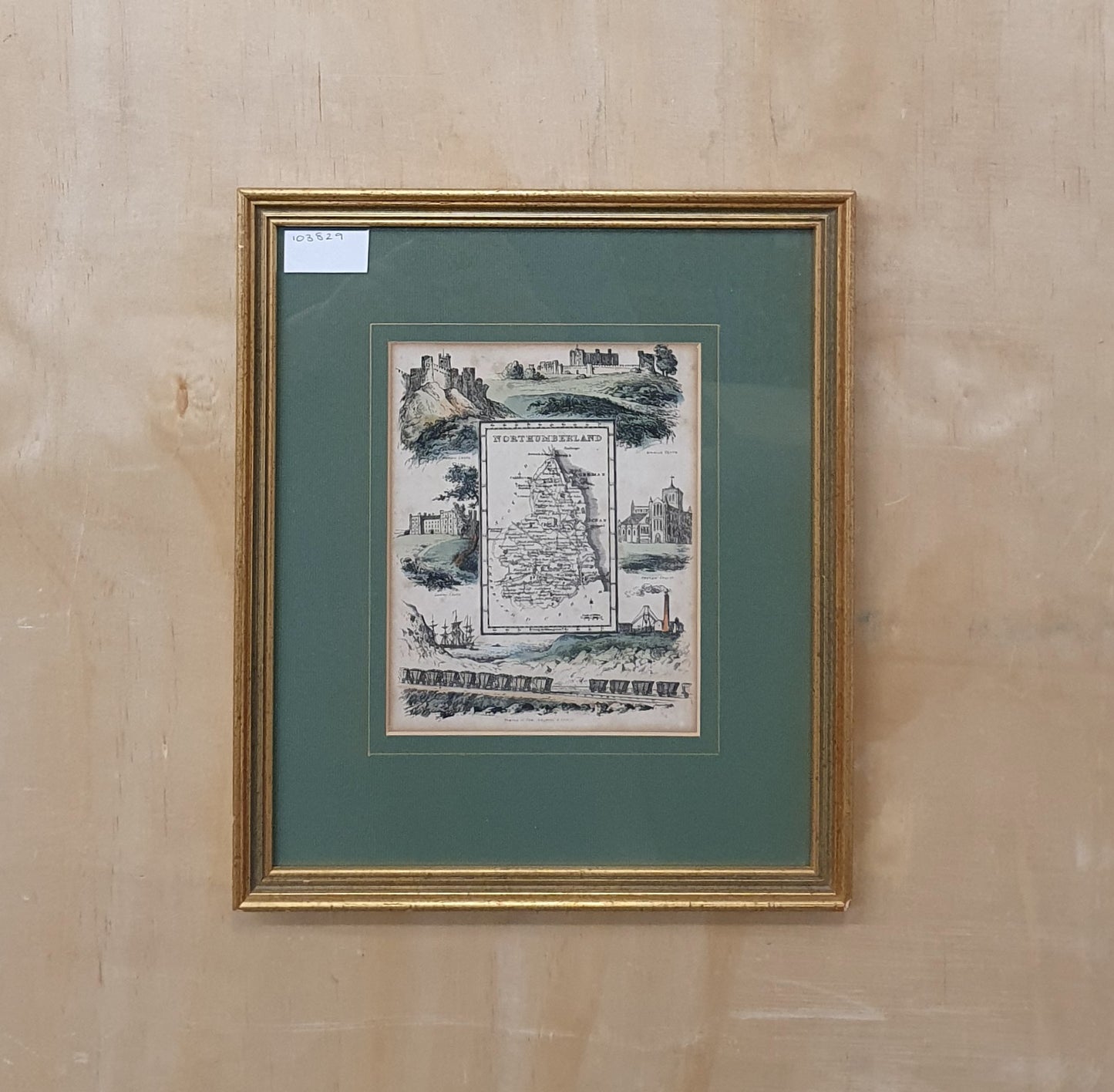 Northumberland Map Vintage Art Print in Gold Frame - 103829