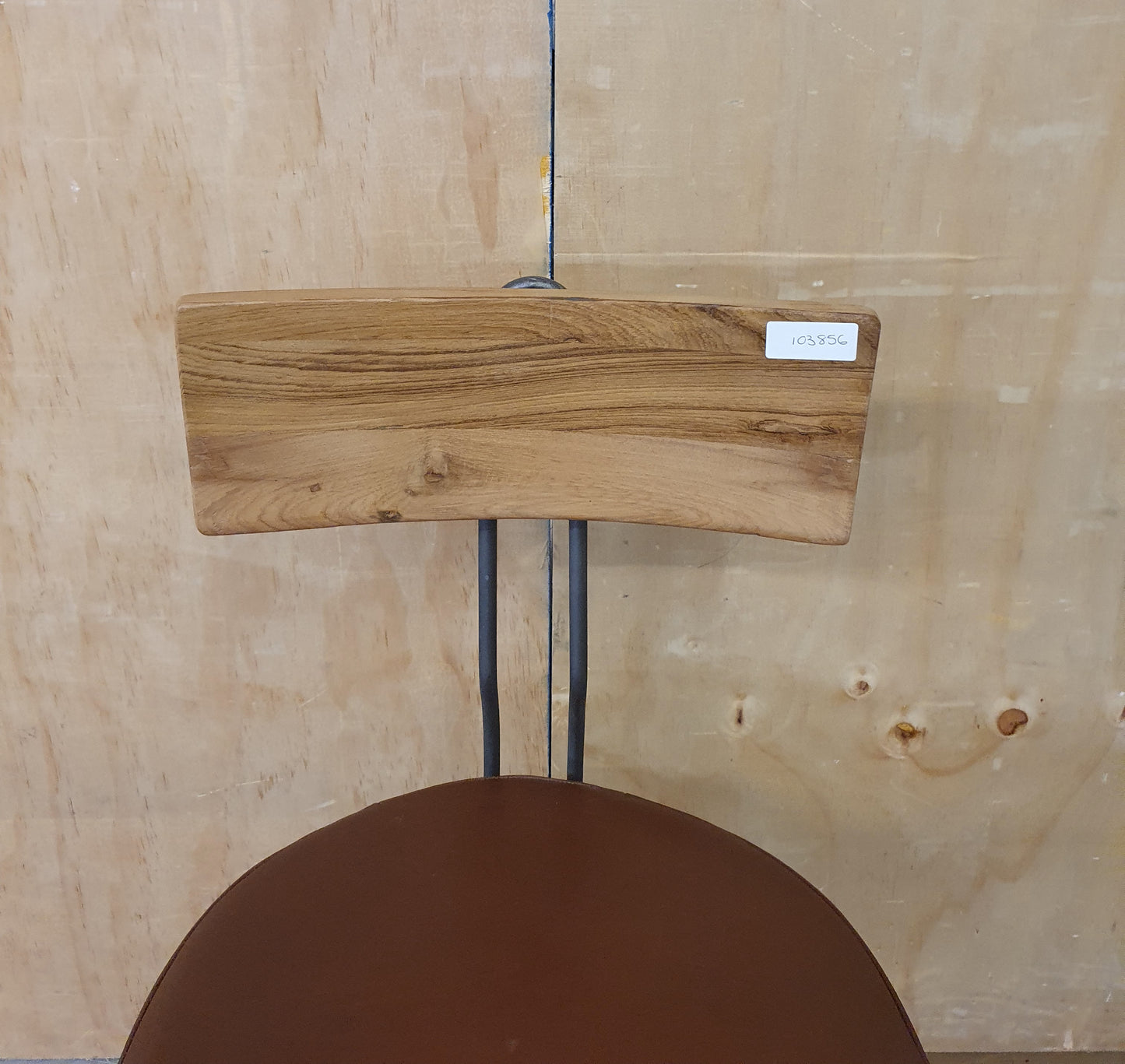 Single Metal Frame Height Adjustable Chair with Wood Back Rest and Brown Leather Seat - 103856