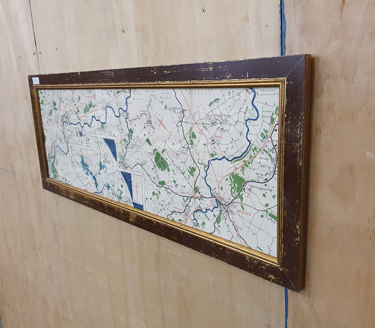 Large Map in Distressed Wooden Frame - 050425-07