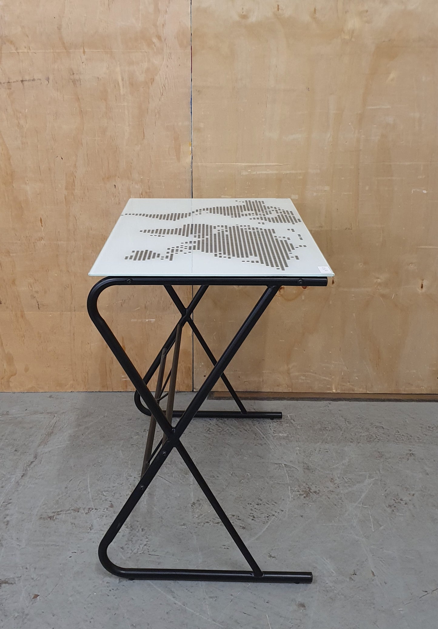 Tempered Glass Top Metal Base Desk with World Map Dotted Design - 103677