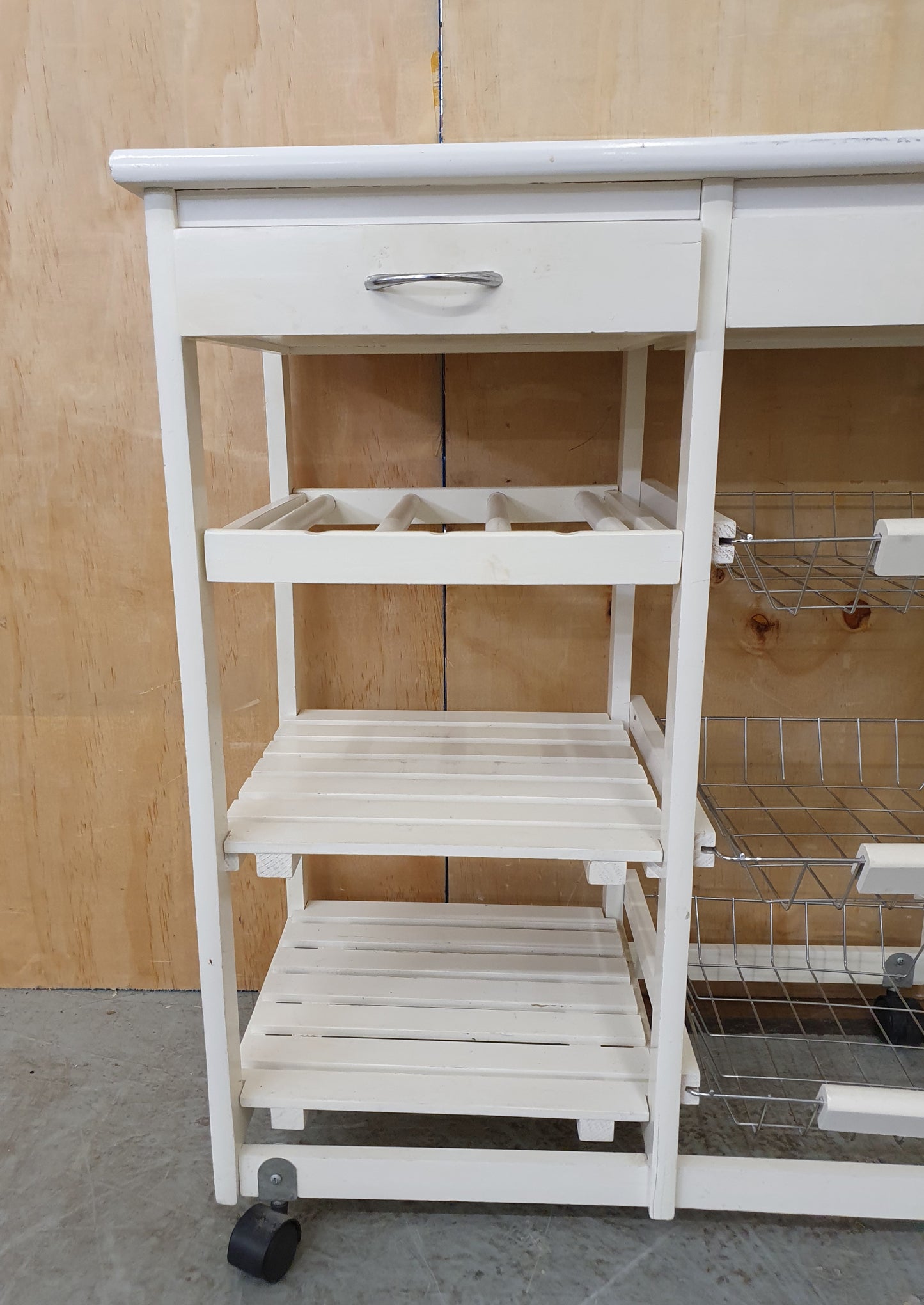 SOBUY Small White Wooden Kitchen Trolly with Wire Baskets, Shelving ad 2 Drawers - EL103870