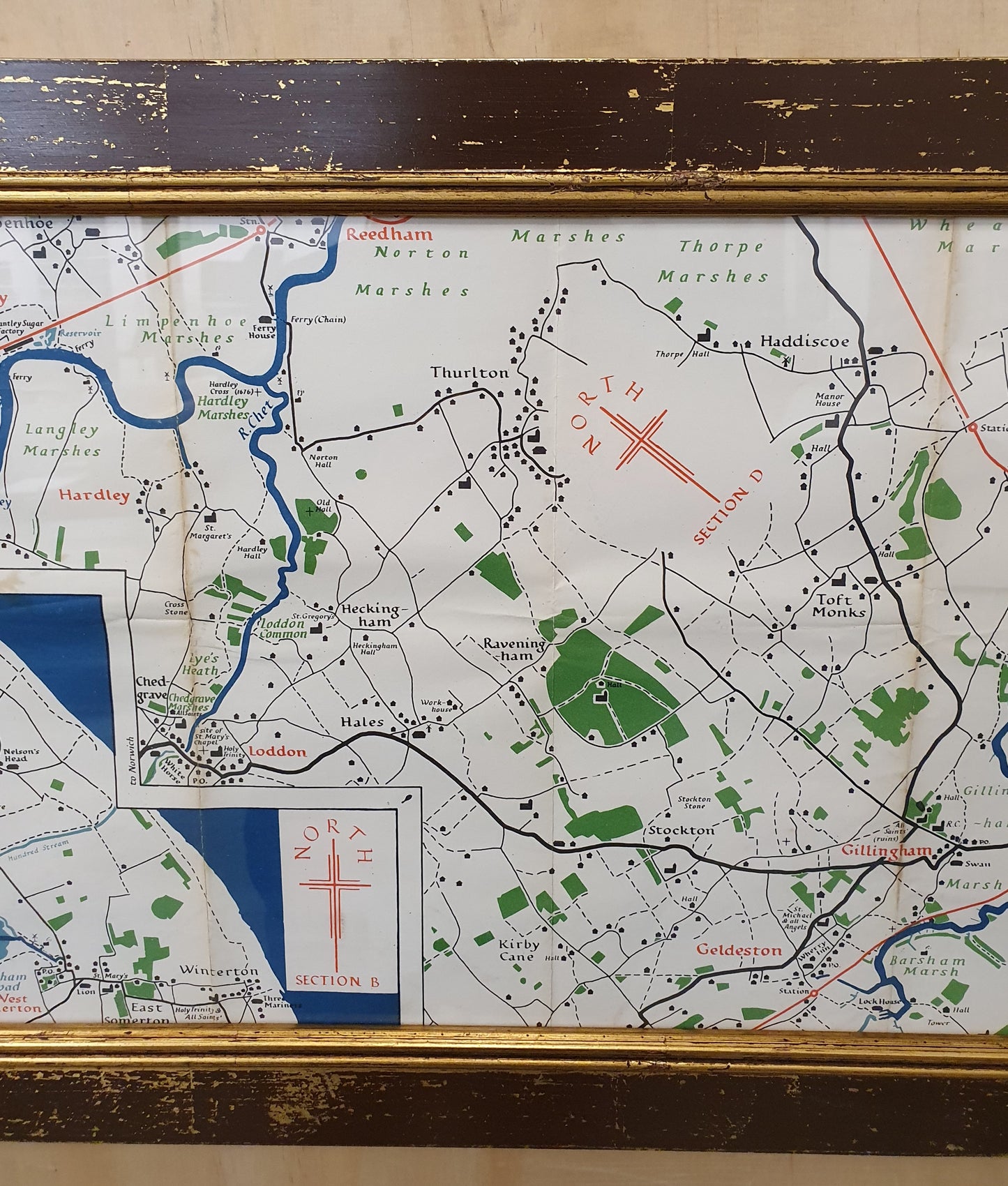 Large Map in Distressed Wooden Frame - 050425-07