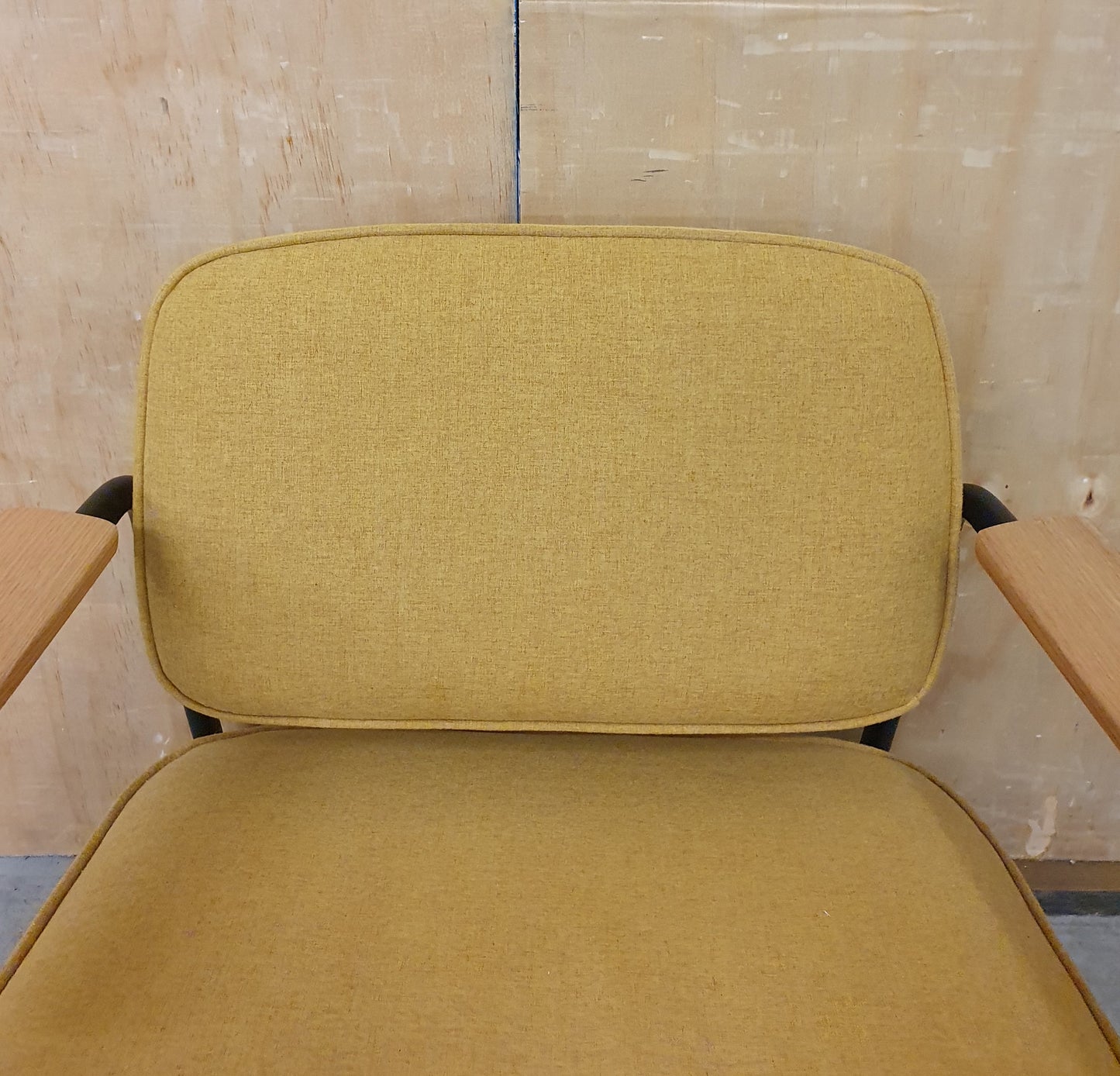 Modern Mustard Accent Chair with Black Metal Frame, Wood Armrest and Detachable Back Rest - 104869