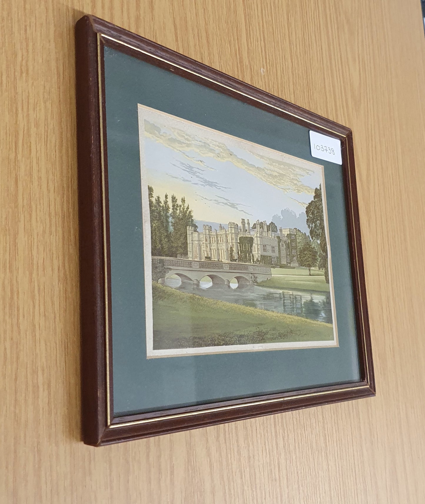 English Stately Home with Bridge Vintage Art Print - 103738