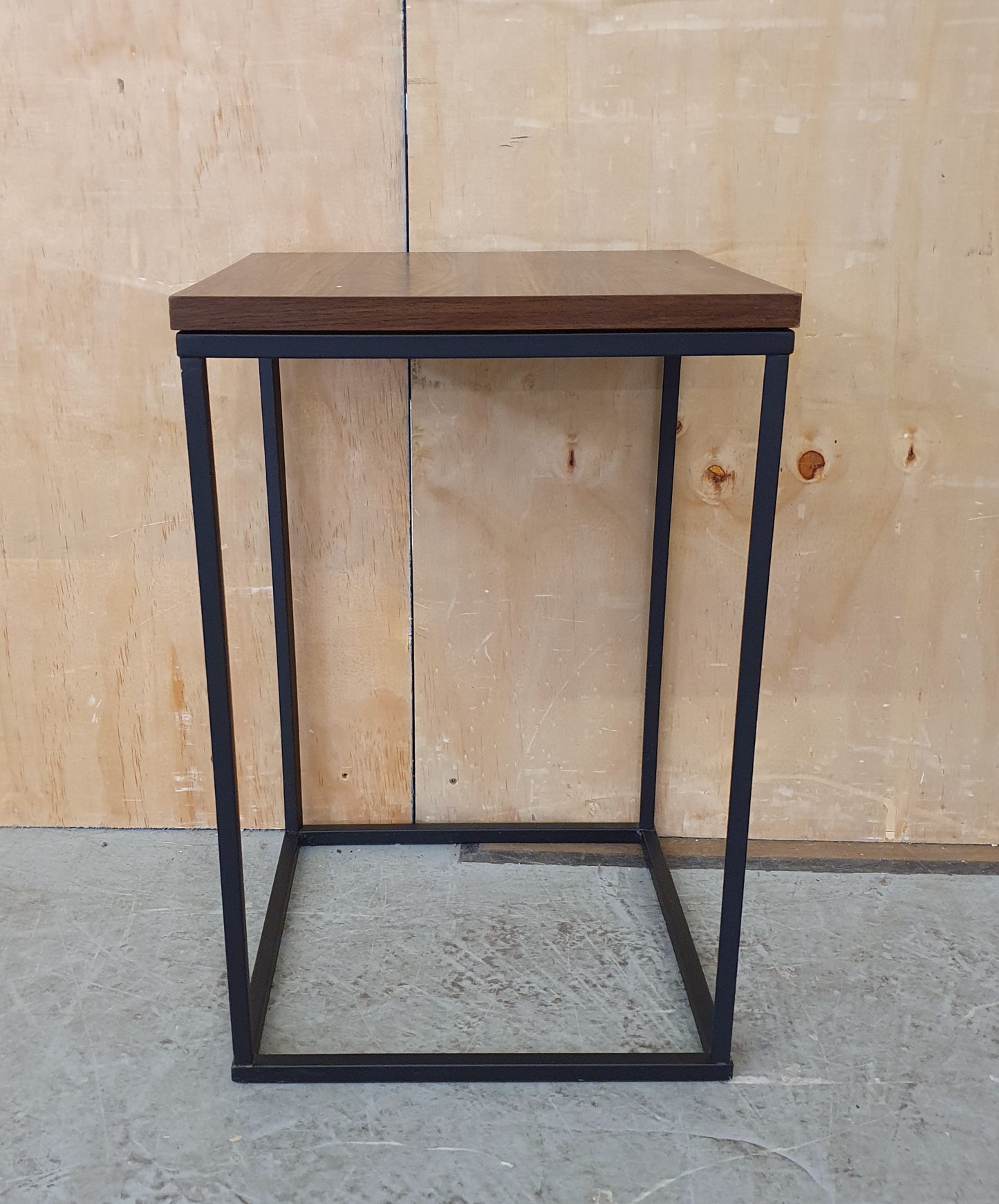 Dark Wood Top Side Table with Black Metal Wrap Around Frame - 104321
