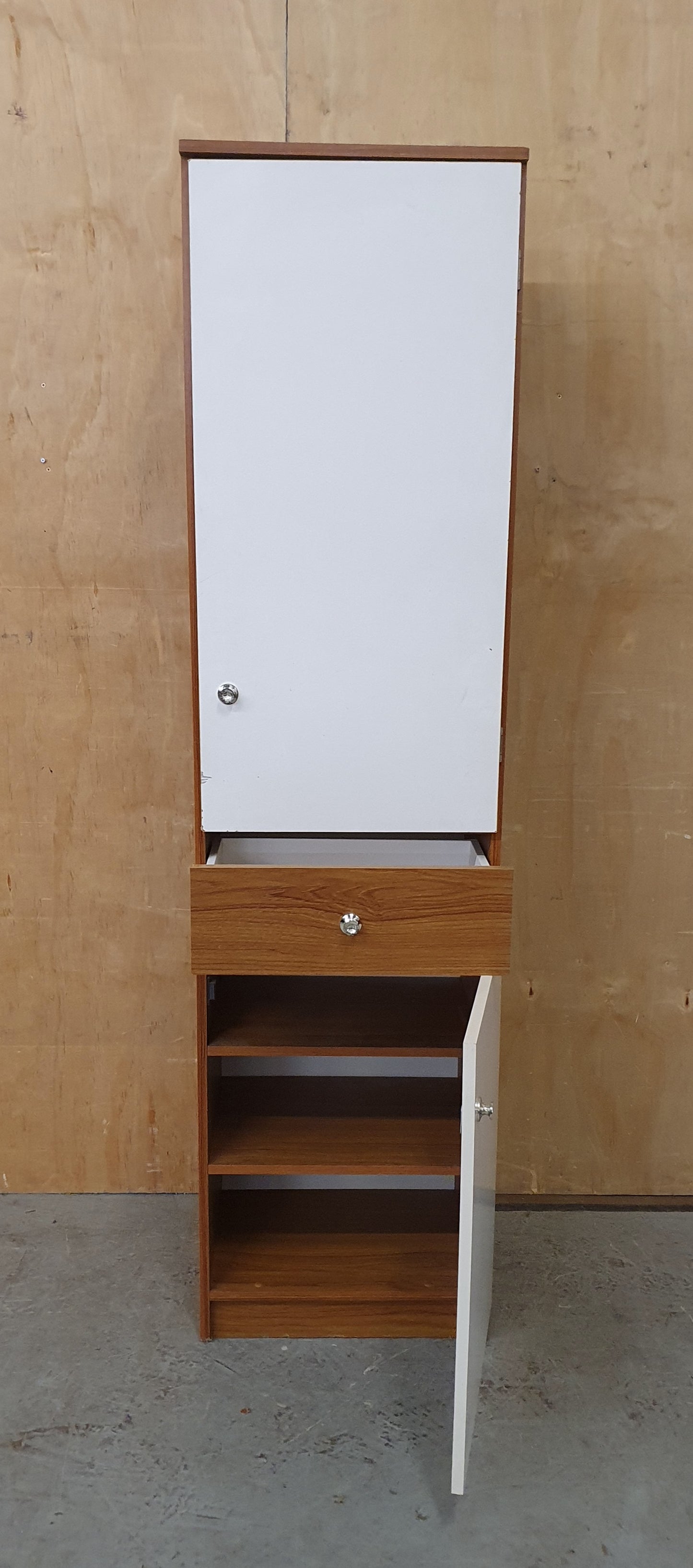 Slim Wood Wardrobe with 2 Doors and Central Drawer - 104598