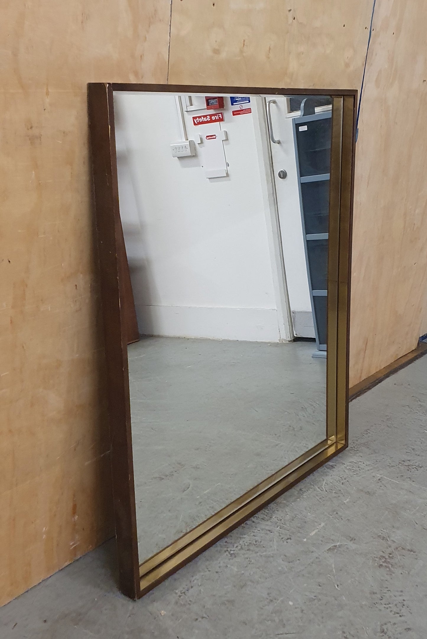 Large Square Brown Frame Mirror with Gold Inlay - EL104518