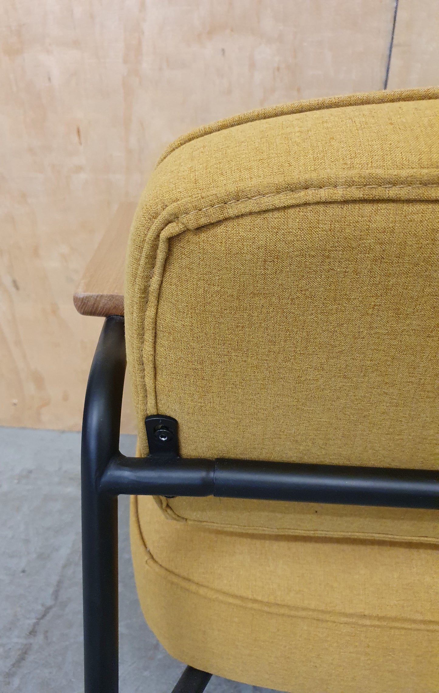 Modern Mustard Accent Chair with Black Metal Frame, Wood Armrest and Detachable Back Rest - 104869