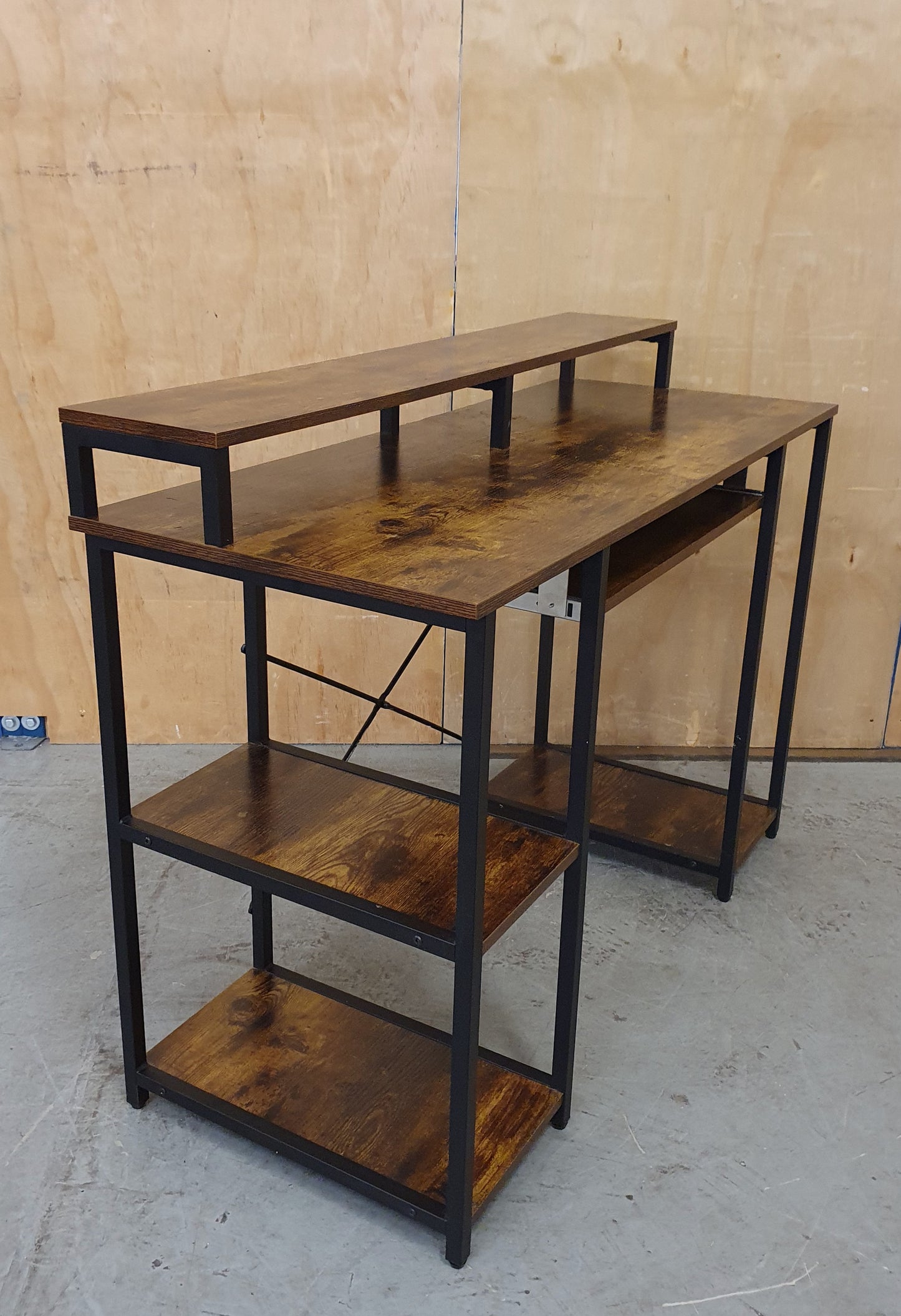 2 Tier Large Wood Desk with Shelving on Both Sides - 104878