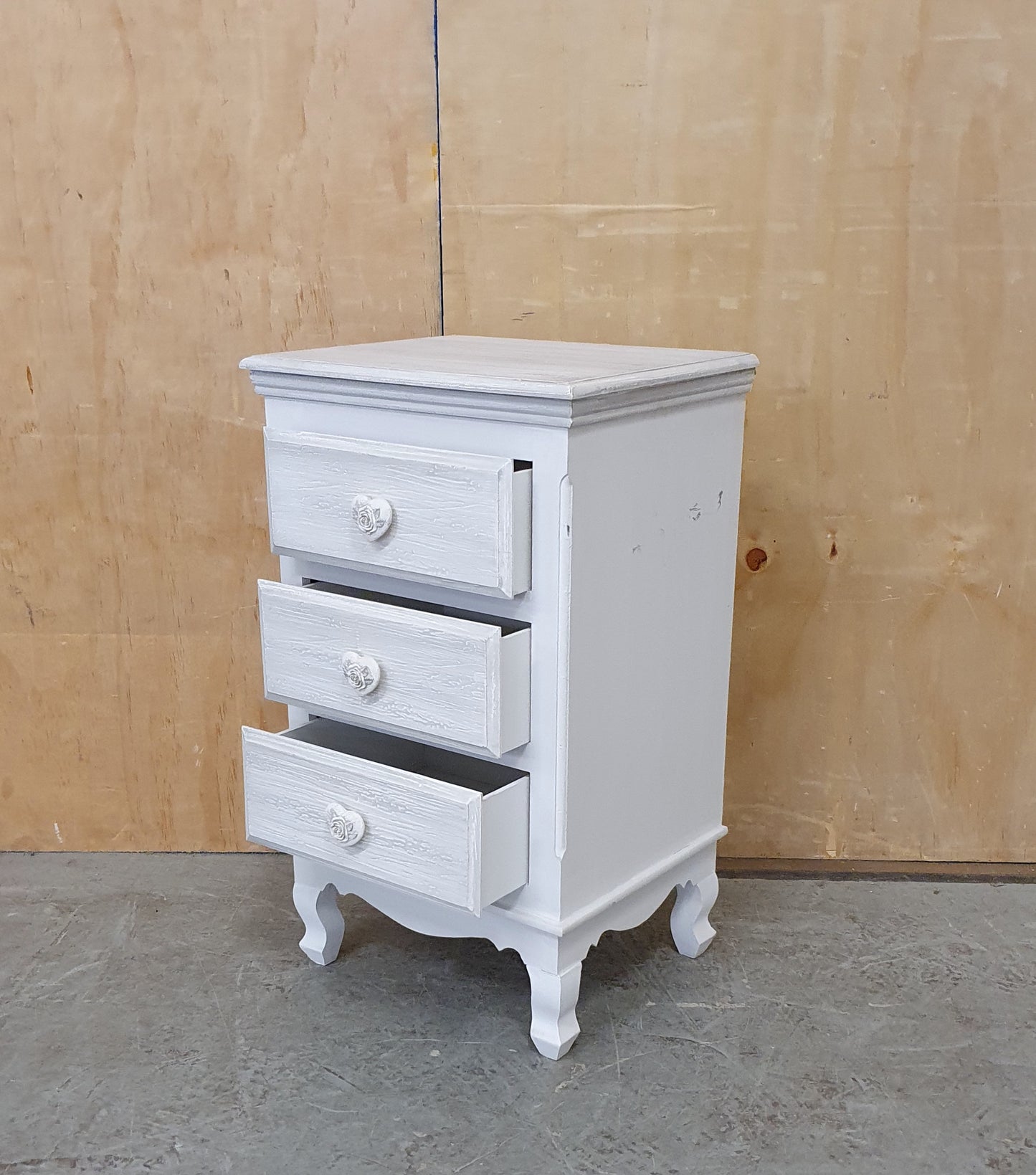 Grey 3 Drawer Bedside Cabinet with Heart Shaped Handles - 104617