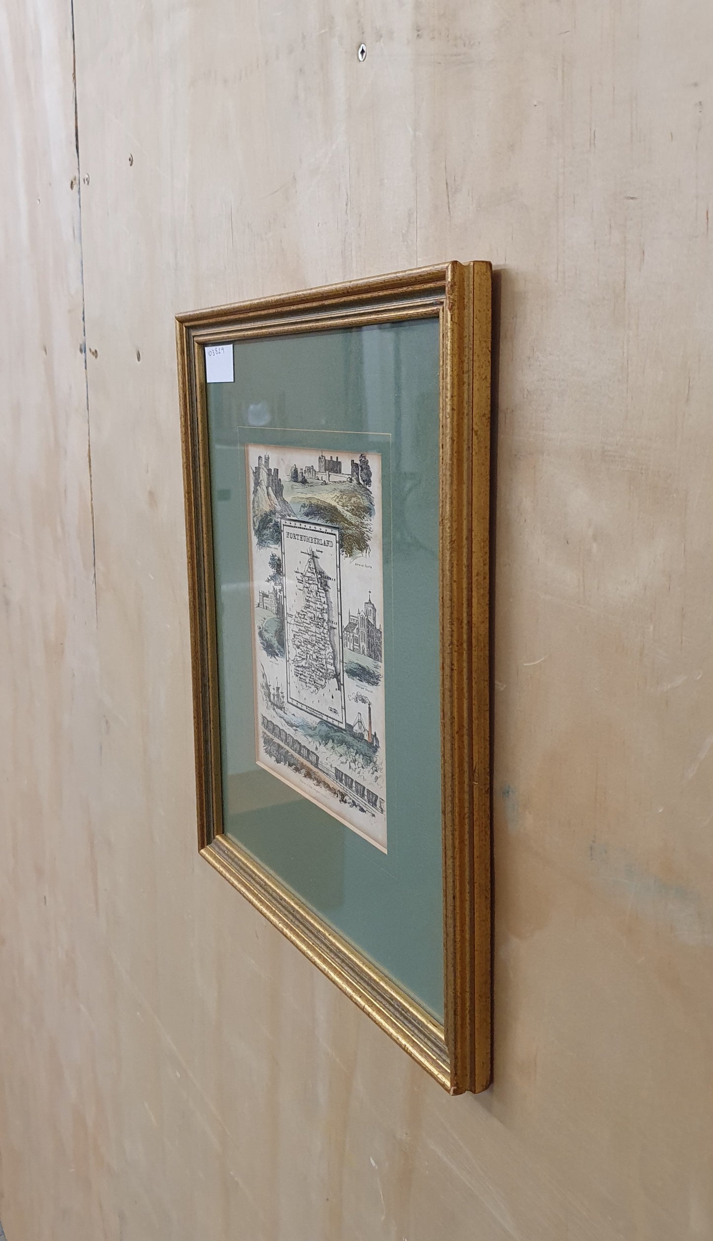 Northumberland Map Vintage Art Print in Gold Frame - 103829
