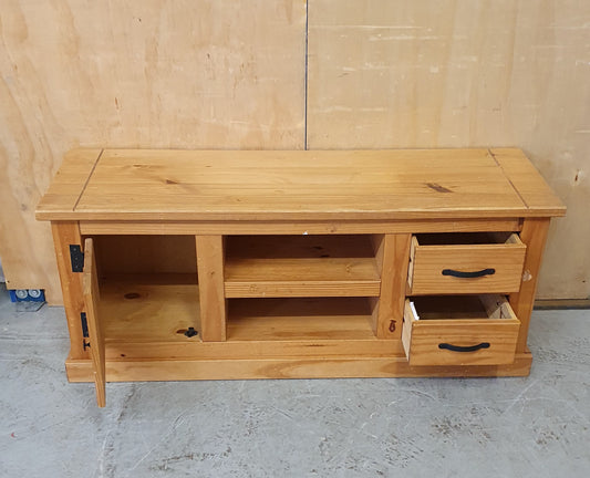 Pine TV Stand with 1 Door 2 Drawers and Centre Shelf - 104081