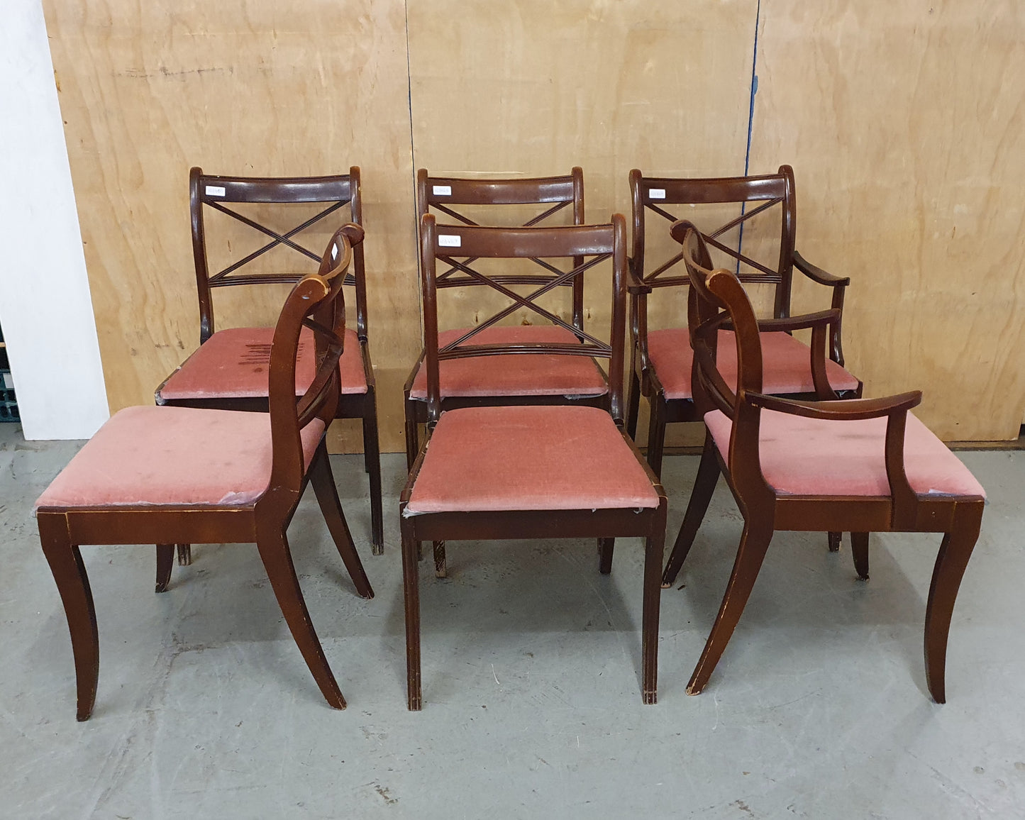 6 Matching Wood Frame Dining Chairs with Pink Soft Fabric Seats - 103464/103465/103466/103467/103468/103469
