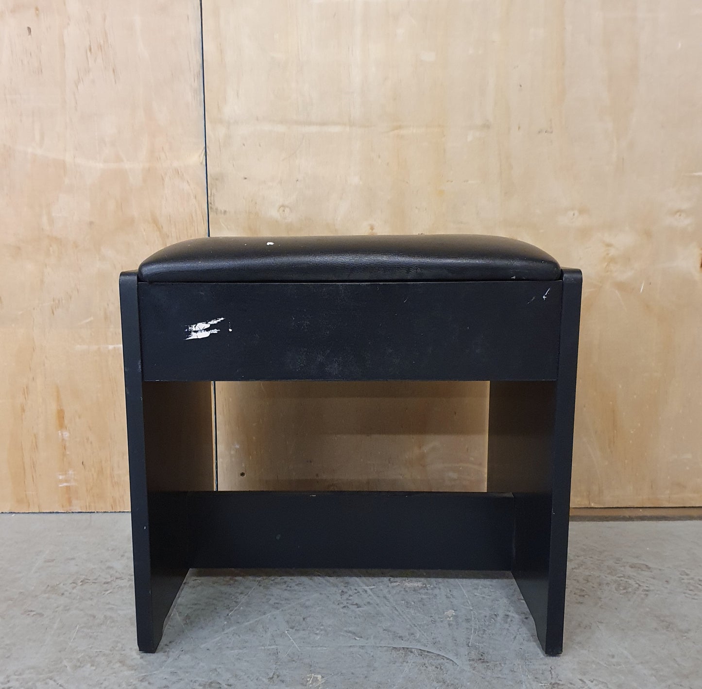 Black Wood Frame Footstool with Faux Leather Black Seat - EL104015