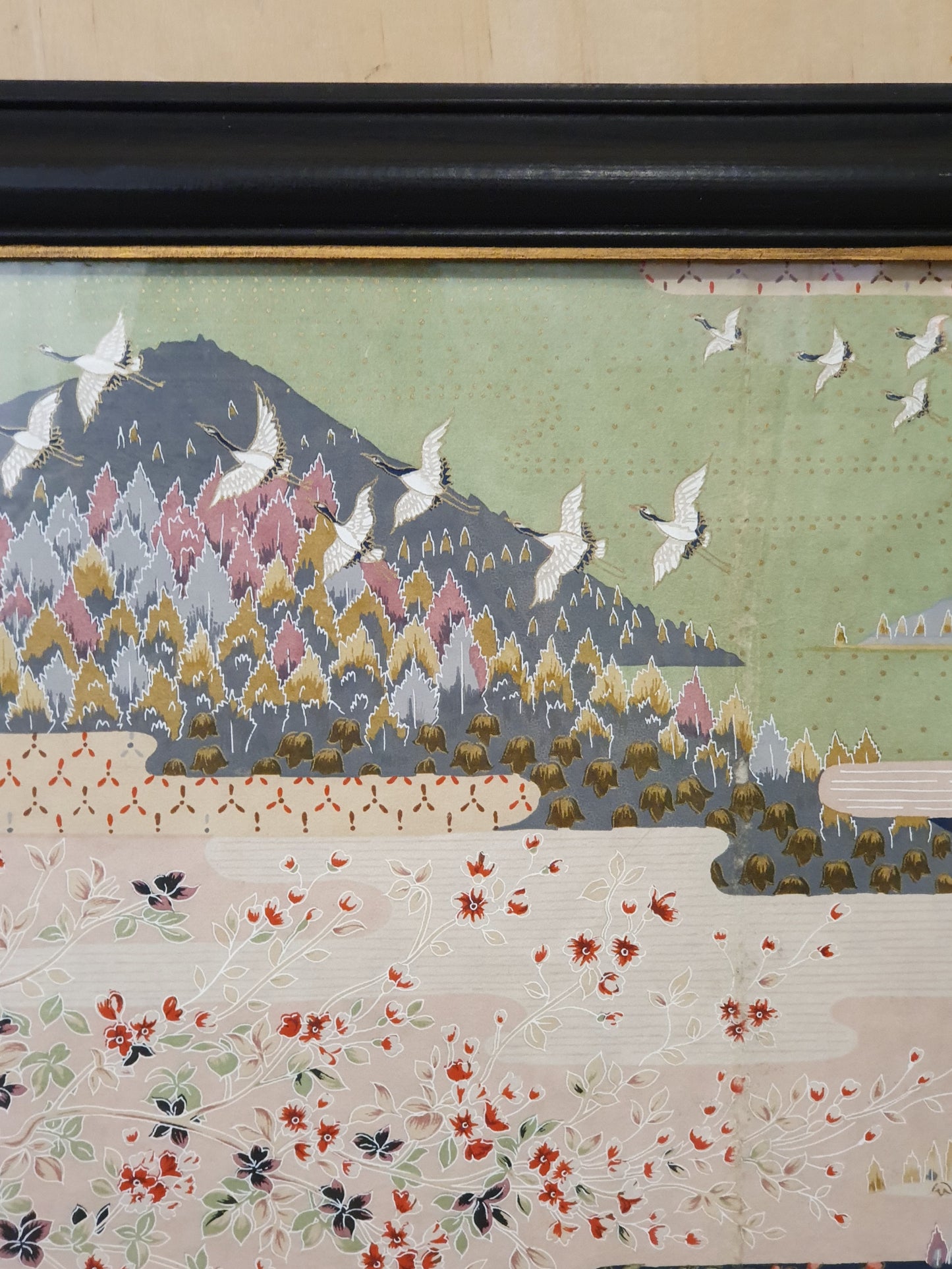 Large Japanese Inspired Print in Black Wood Frame - EL104246