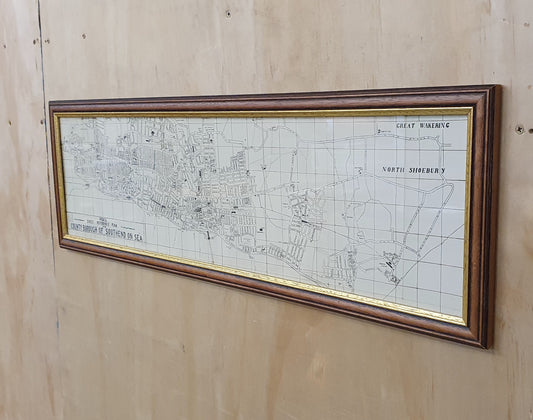 Large Southend on Sea Map in Wooden Frame - 050425-01