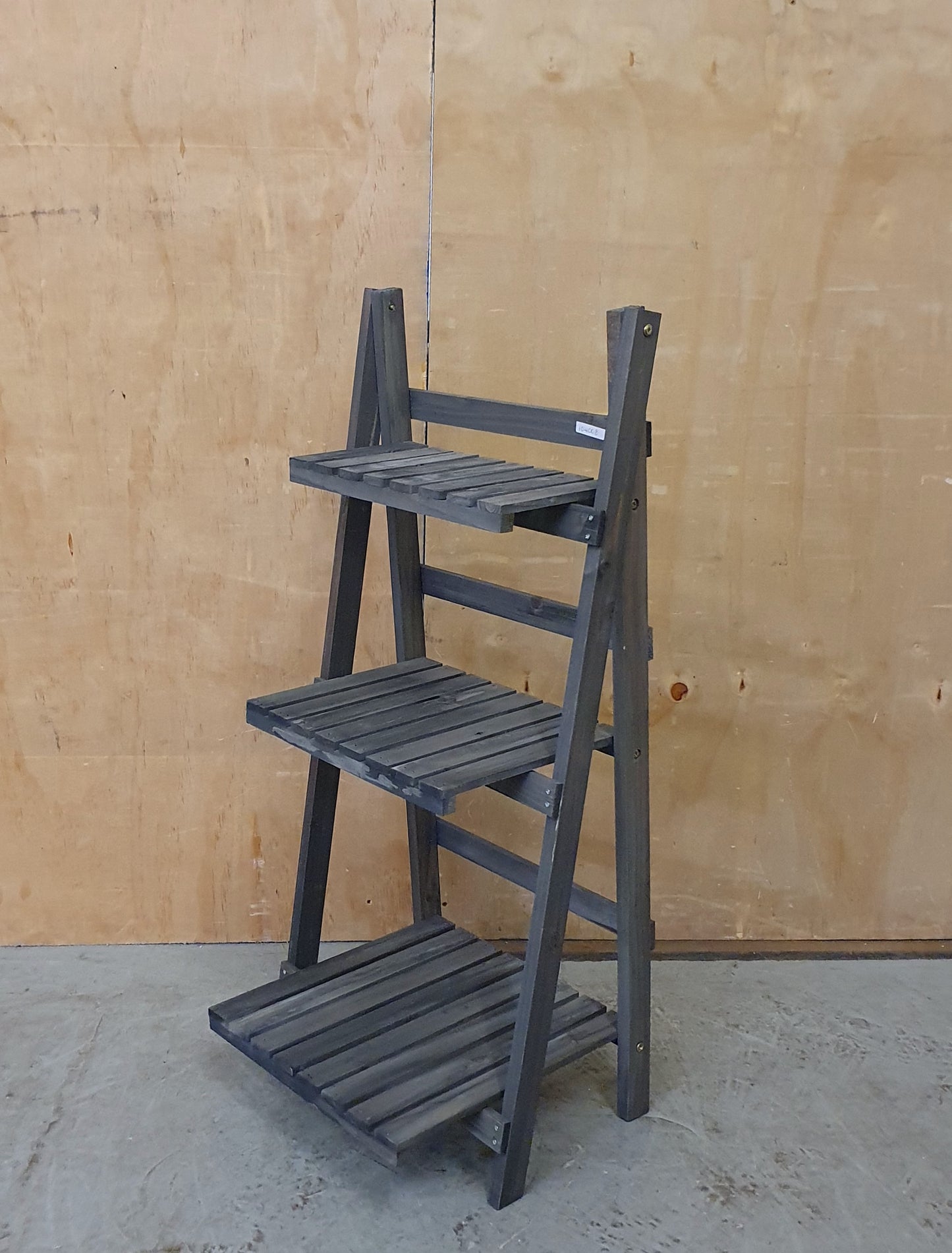 Grey Wood Folding Shelving Unit with 3 Slatted Shelves - 104008