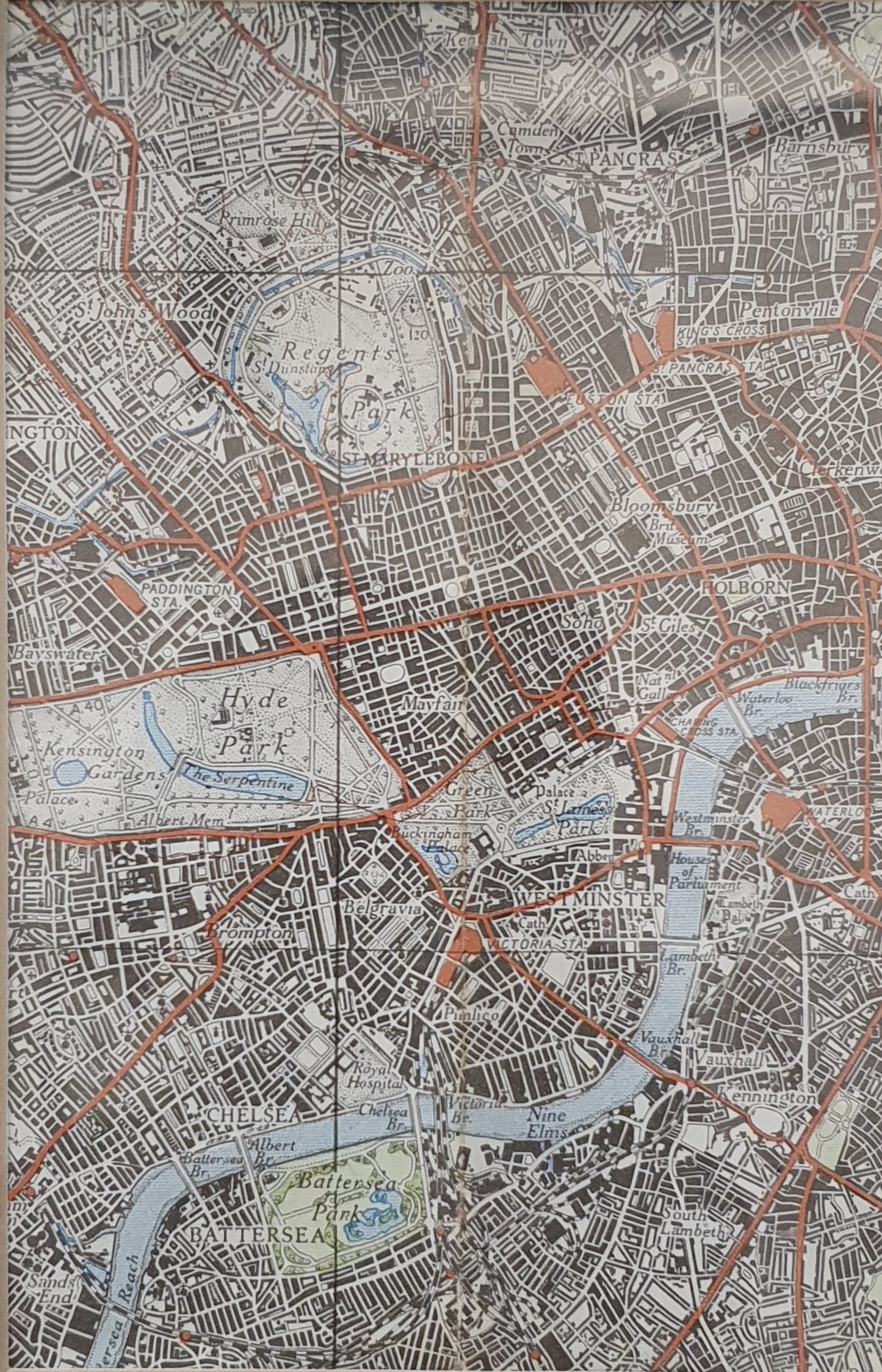 River Thames Map in Black Faux Leather Frame - 050425-02