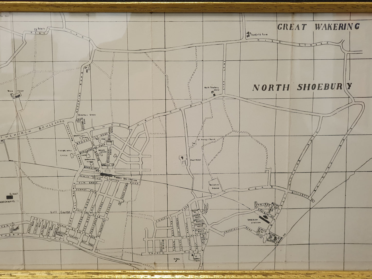 Large Southend on Sea Map in Wooden Frame - 050425-01