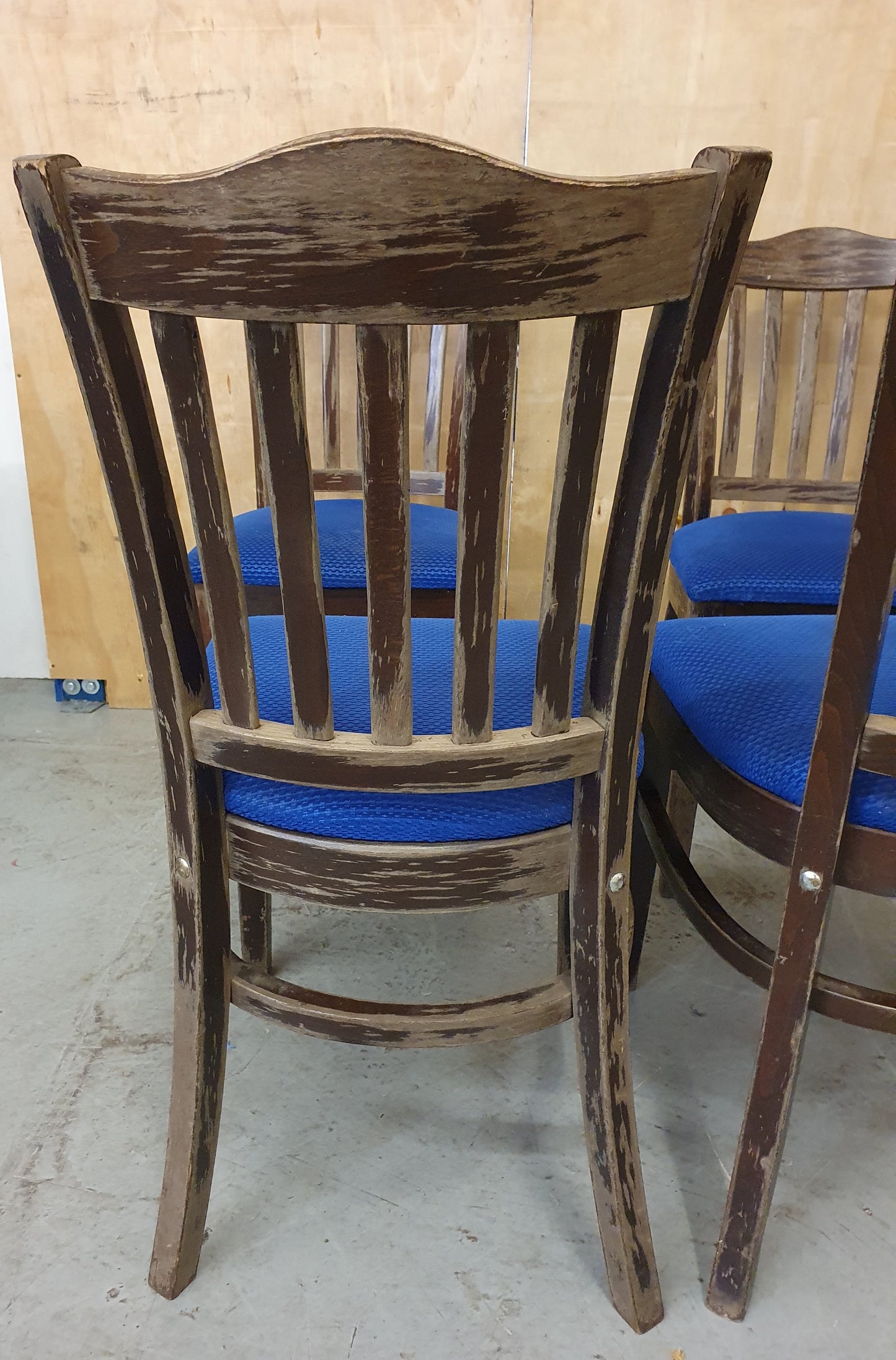 4 Matching Dark Brown Dining Chairs with Navy Blue Fabric Seats - 103899/103900/103901/103902