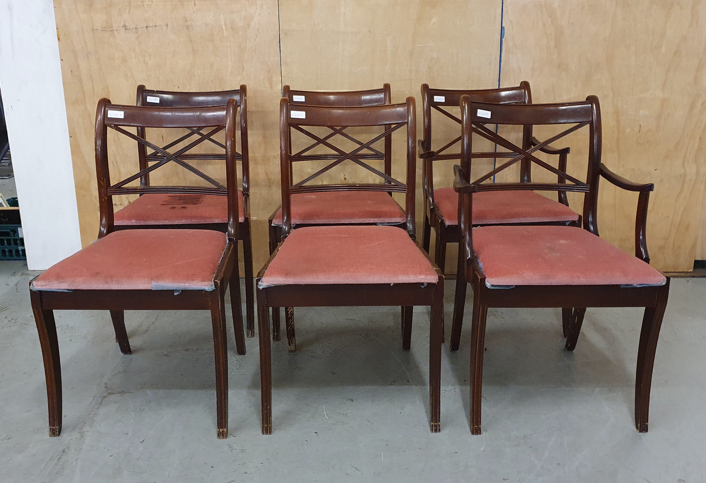 6 Matching Wood Frame Dining Chairs with Pink Soft Fabric Seats - 103464/103465/103466/103467/103468/103469